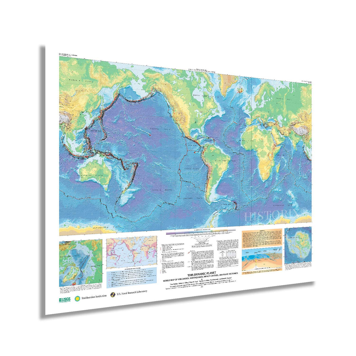 Historix 2006 World Map Of Volcanoes Earthquakes Impact Craters & Plate Tectonics - 18X24 Inch This Dynamic Planet World Geologi