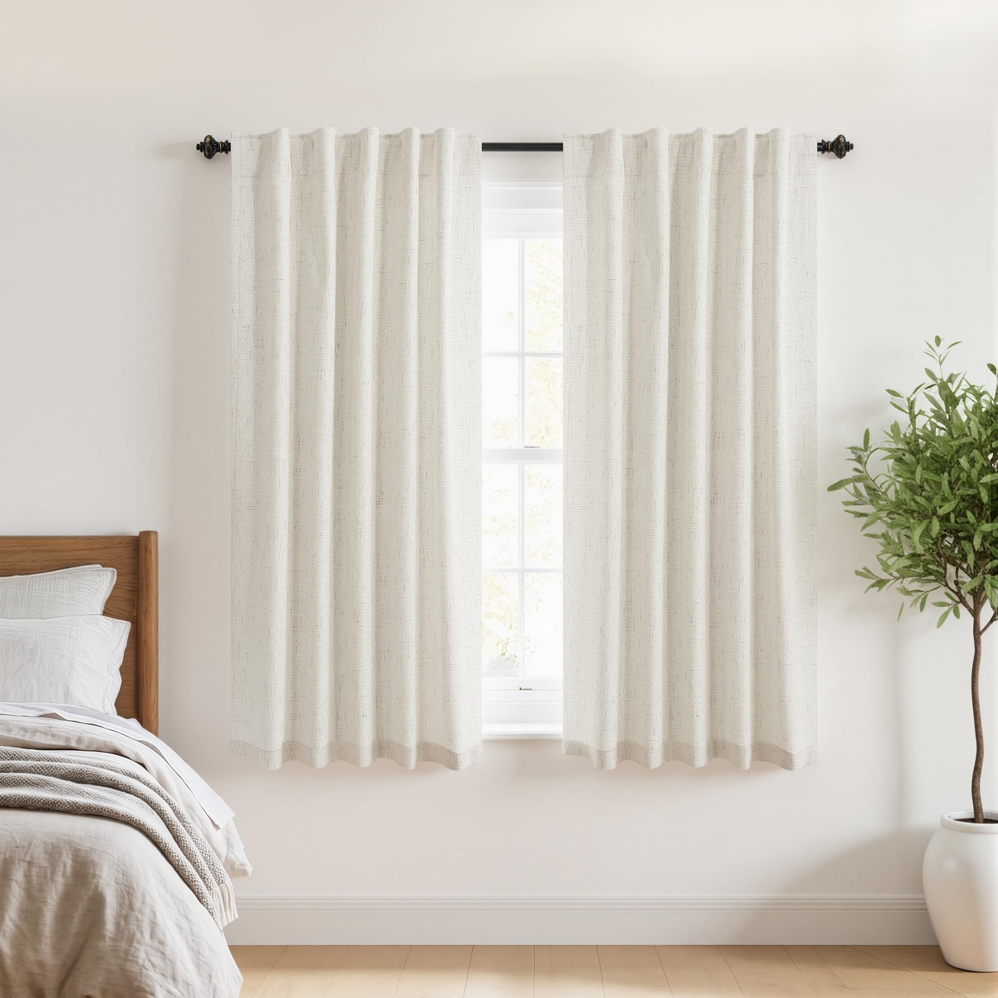 KOUFALL Short Linen Blackout Curtains 42 Inch for Small Windows, Boho RV Curtains for Camper Windows, Thermal Curtains for Kitch