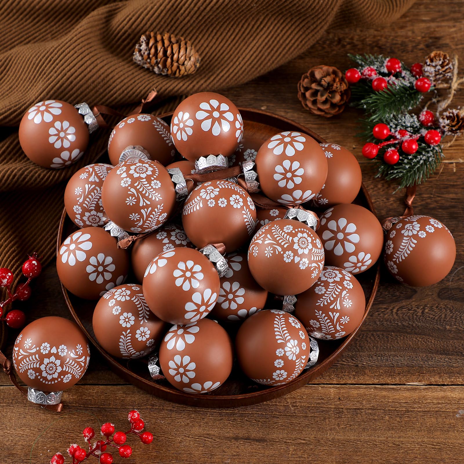 ShinyRelief 24 Pcs Platos De Barro Mexican Christmas Ornaments 2.36 Inch Cielito Lindo Terracotta Xmas Tree Shatterproof Hanging