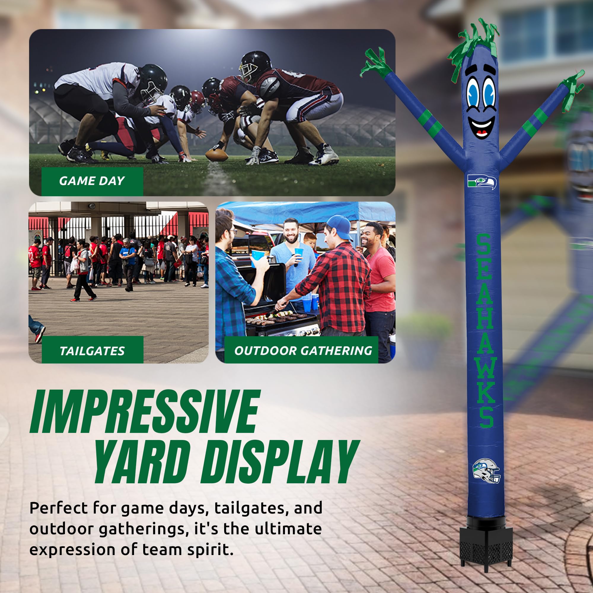 Sporticulture NFL Seattle Seahawks Inflatable Crazy Sports Fan-Retro with LED Lights & Built-in Blower Air Wacky Dancers Balloon