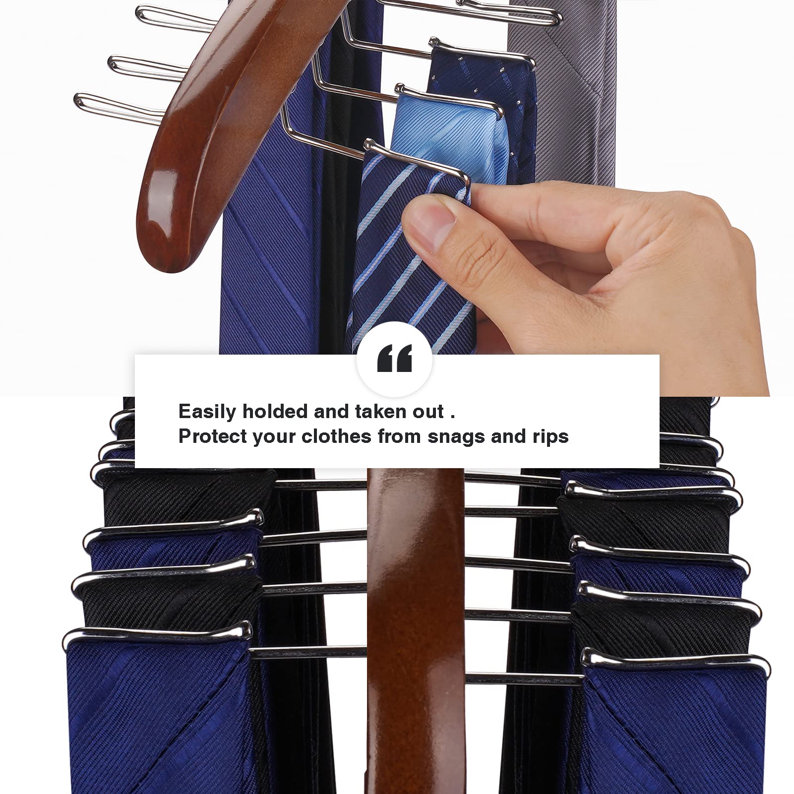 Ulimart Tie Rack 2Pcs Tie Racks for Men Closet 24 Hooks   Wooden Tie Organizer with Upgraded 360