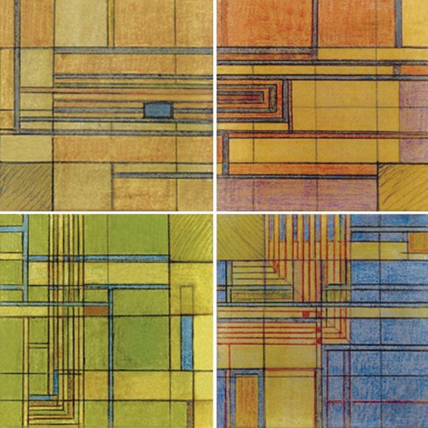 Coasterstone Absorbent Coasters, 4-1/4-Inch, ''Frank Lloyd Wright Hillside Rug'', Set Of 4