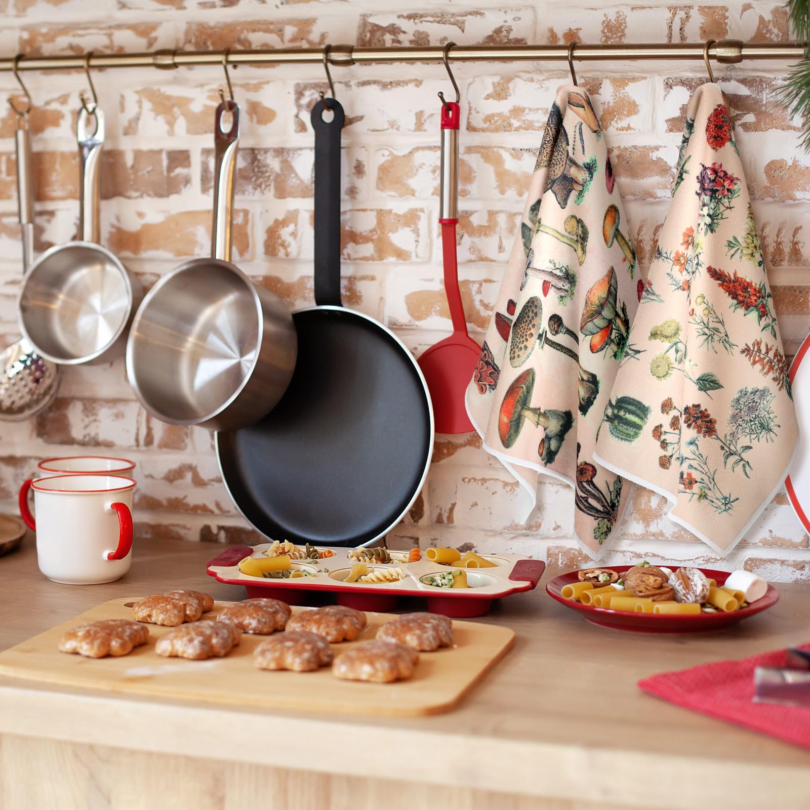 Boyiee Set Of 6 Vintage Kitchen Towels Forest Mushroom Dishtowels Wildflower Plants Tea Hand Towels 24''X16'' Absorbent Floral T