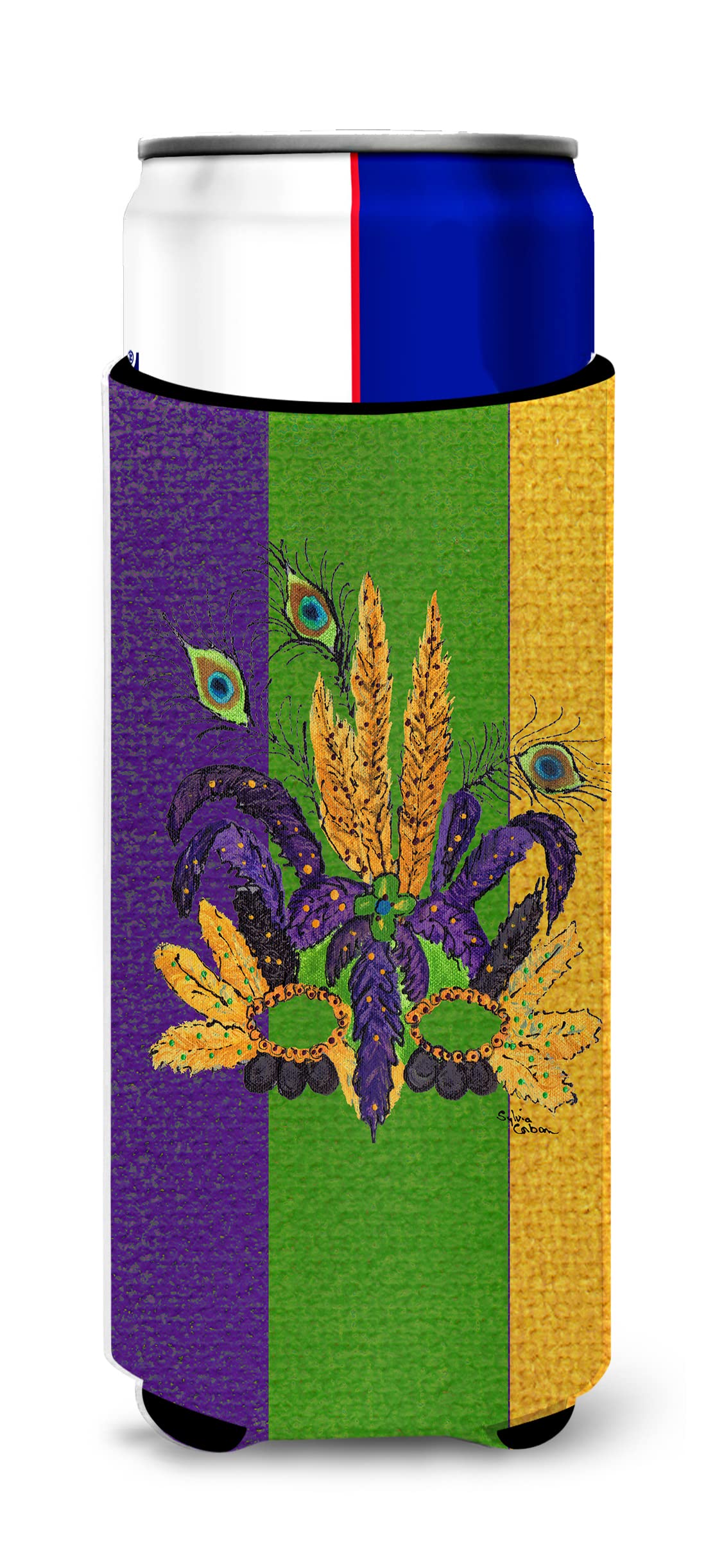 Mardi Gras Feathered Mask Ultra Beverage Insulators for slim cans 8364MUK