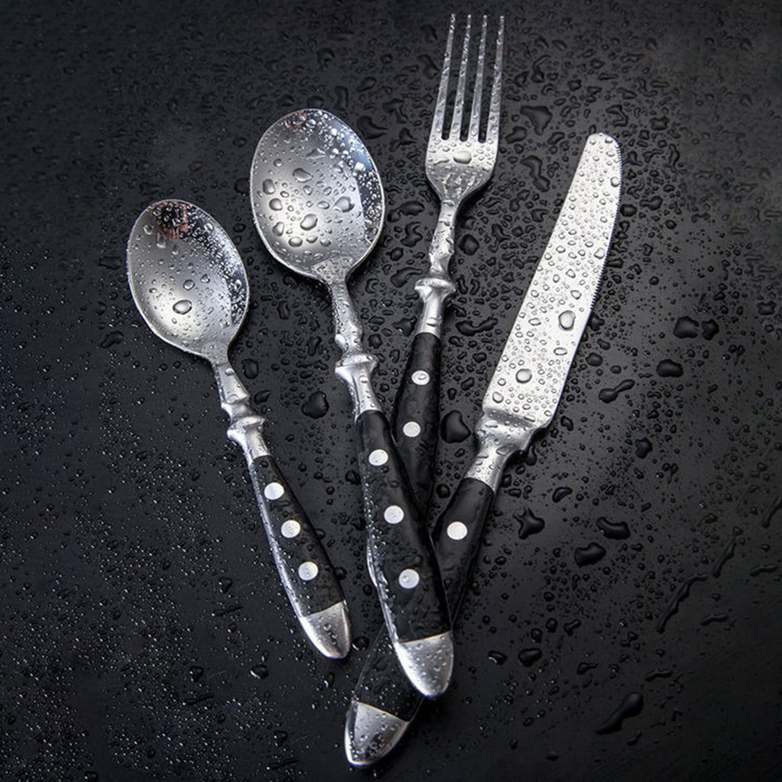 Ikxo 24 Pieces Black Silverware Set, Black Flatware Set, Food-Grade Stainless Steel Cutlery Set For 6, Tableware Eating Utensils