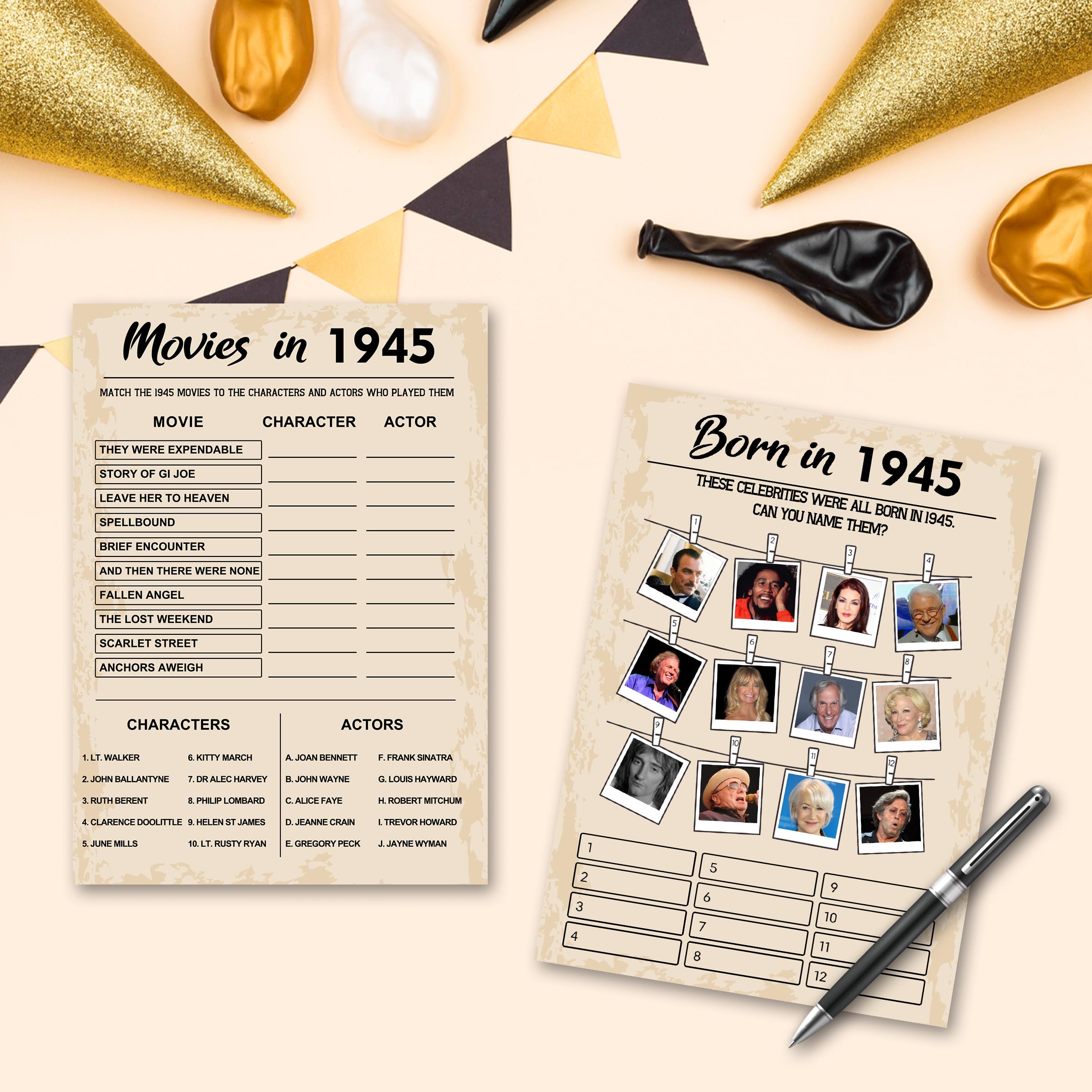 80Th Birthday Party Games, Born In 1945 Games Bundle, Set Of 5 Activities For 10 Guests, Birthday Party Supplies For Adults, Pac