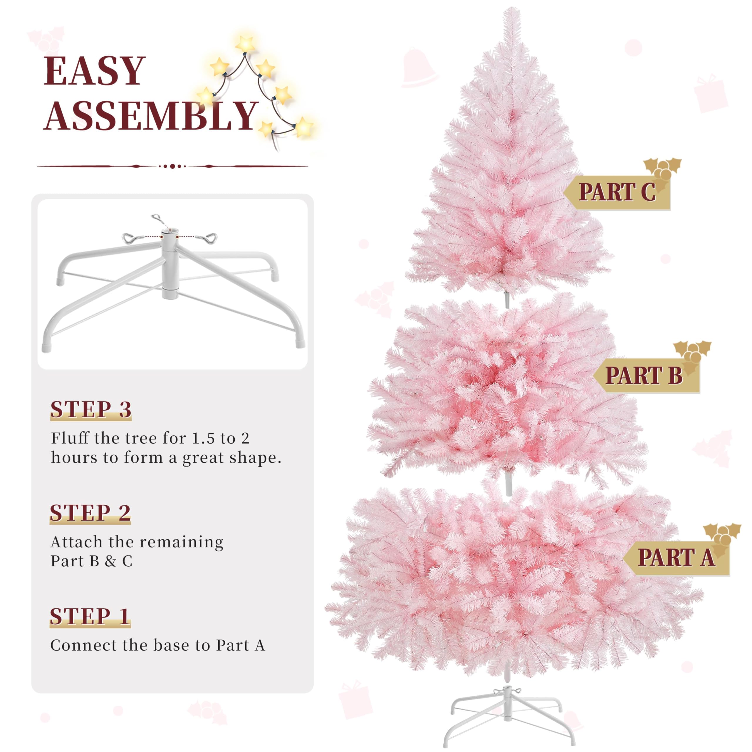 Yaheetech 7.5ft Pre-lit Artificial Hinged Christmas Tree Prelighted Full Holiday Xmas Tree for Home Party Decoration with 550 Wa