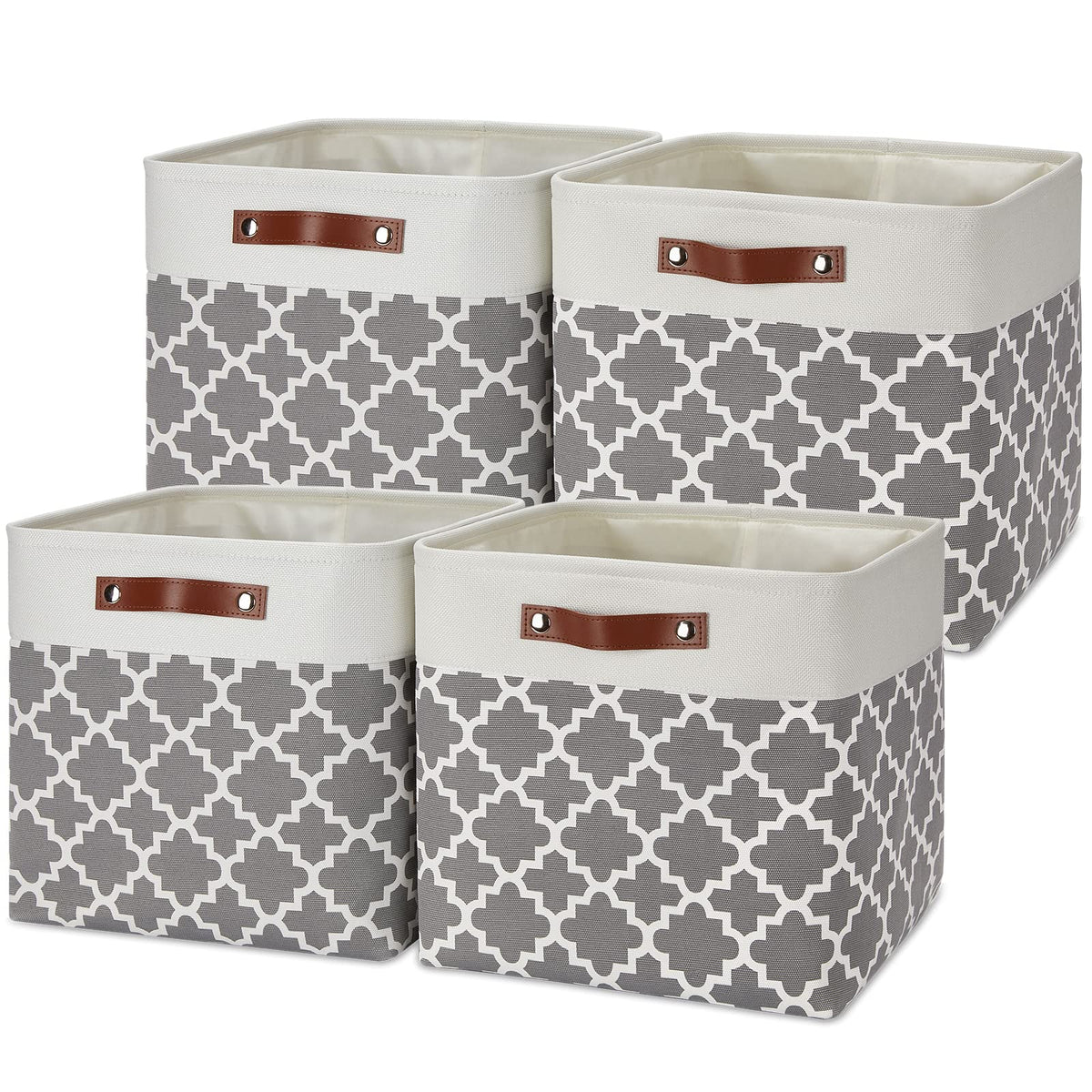 Temary 13A13A13 Foldable Storage Cube Baskets Fabric Cube Storage Basket For Organizing Cloth Storage Bins With Leather Handles