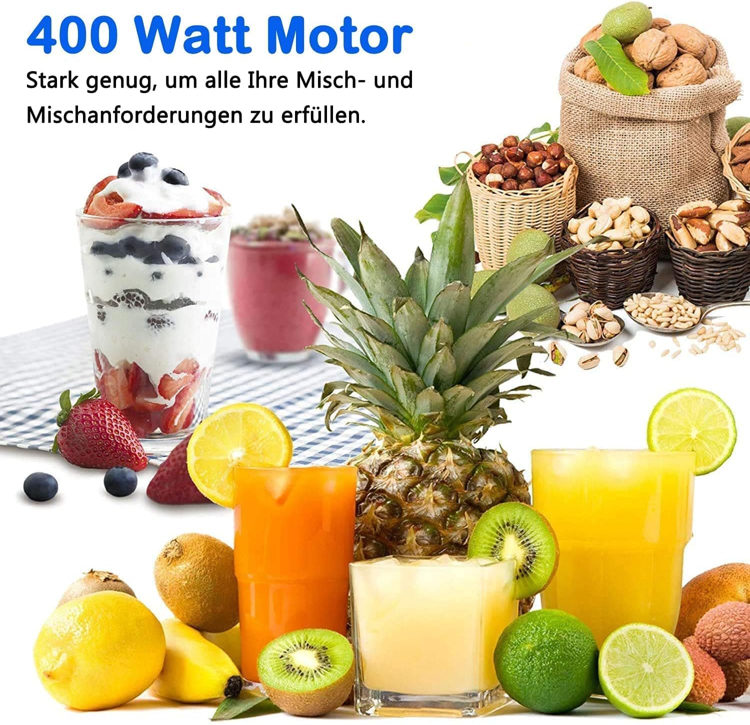 Megawise Hand Blender Stick - 400W Electric Handheld Immersion Blender With 2 Blending Speeds