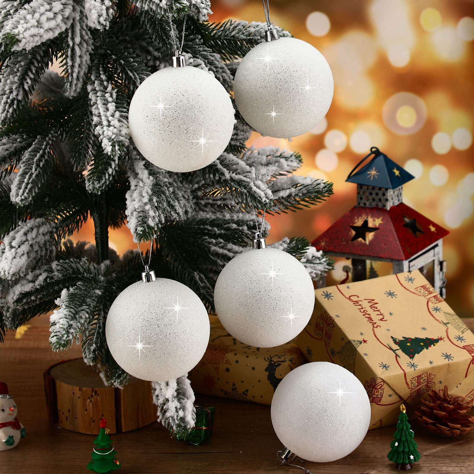 Zubebe 12 Pieces Large Christmas Ornaments Balls, Glitter Snowball Ornaments for Christmas Tree, Hanging Shatterproof Plastic Ba