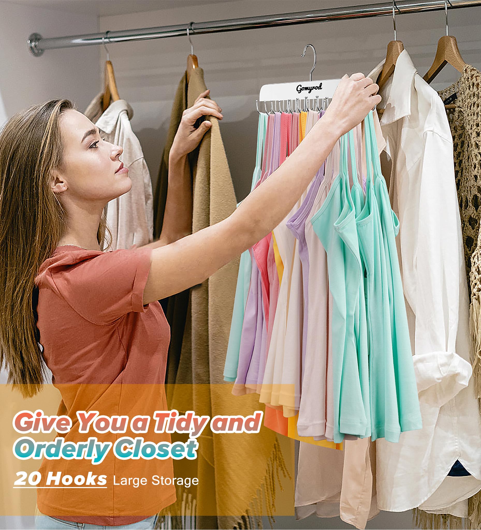 Bra Hanger For Closet, 1 Pack Tank Top Hanger W/20 Hooks Capacity Foldable Wood Space Saving Hangers, 360Rotating Closet Organiz