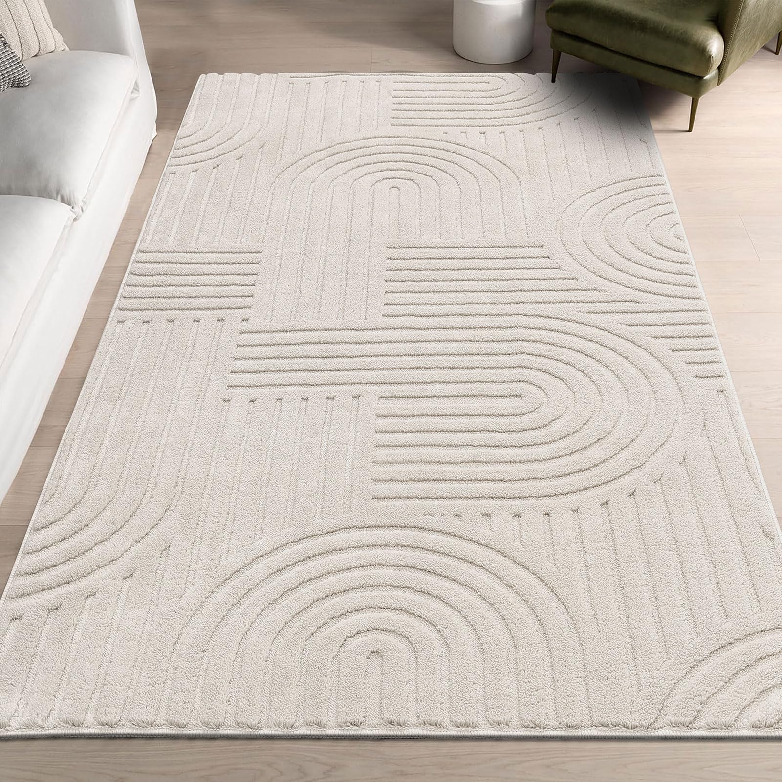 SHACOS Soft Fluffy Arch Pattern Area Rug 27x5 Non Slip Washable Minimalist Modern High-Low Geometric Carpet for Living Room Ki