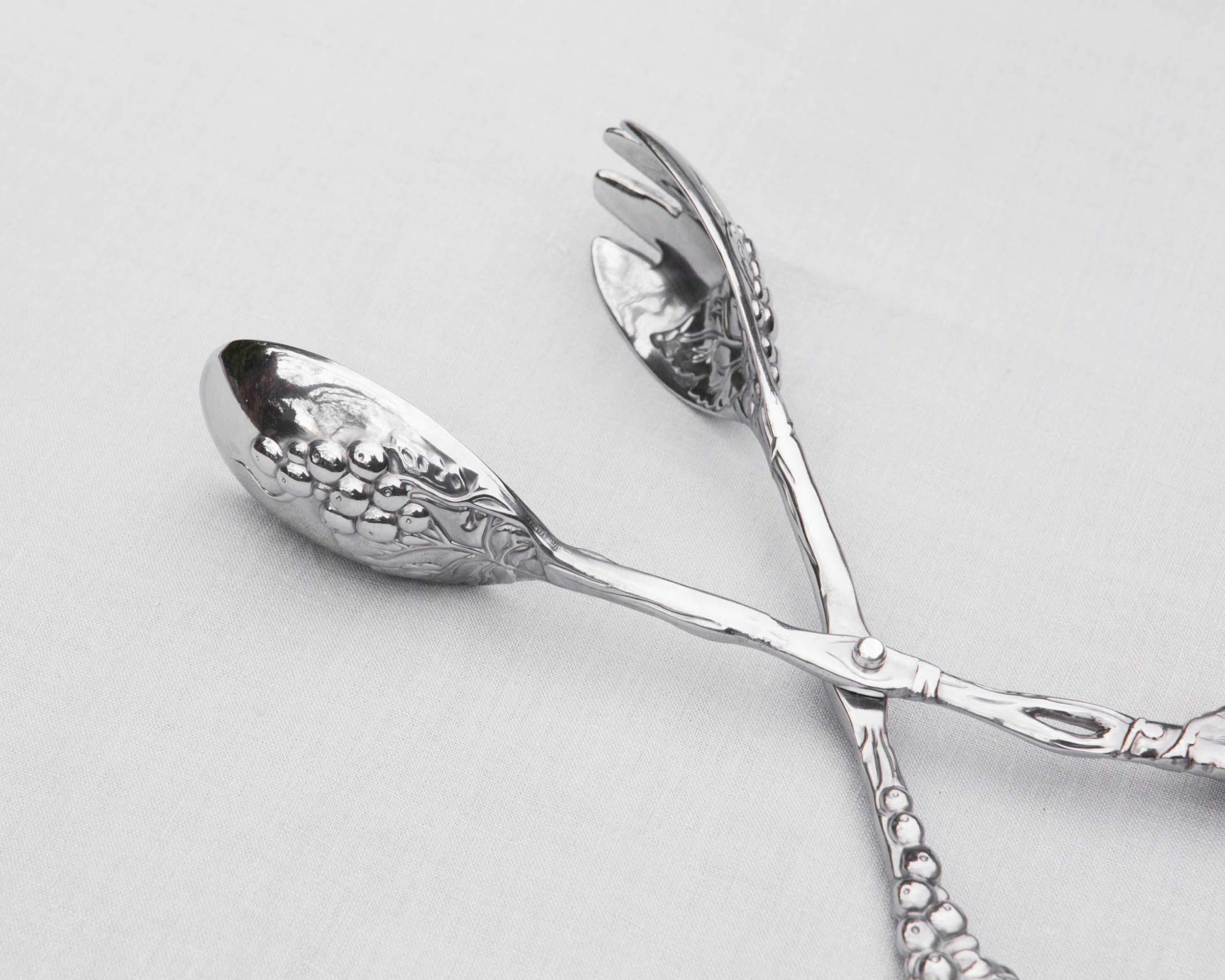 Arthur Court Grape Pattern Aluminum Serving Tongs, 10.5" Silver Salad Servers, Durable Buffet Catering Tool