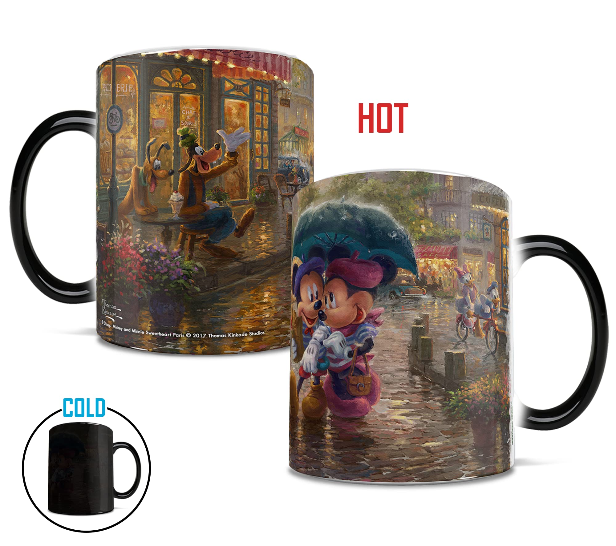 Morphing Mugs Disney - Mickey and Minnie Mouse - Paris France - Thomas Kinkade - One 11 oz Color Changing Heat Sensitive Ceramic Mug - Image Revealed When HOT Liquid Is Added!