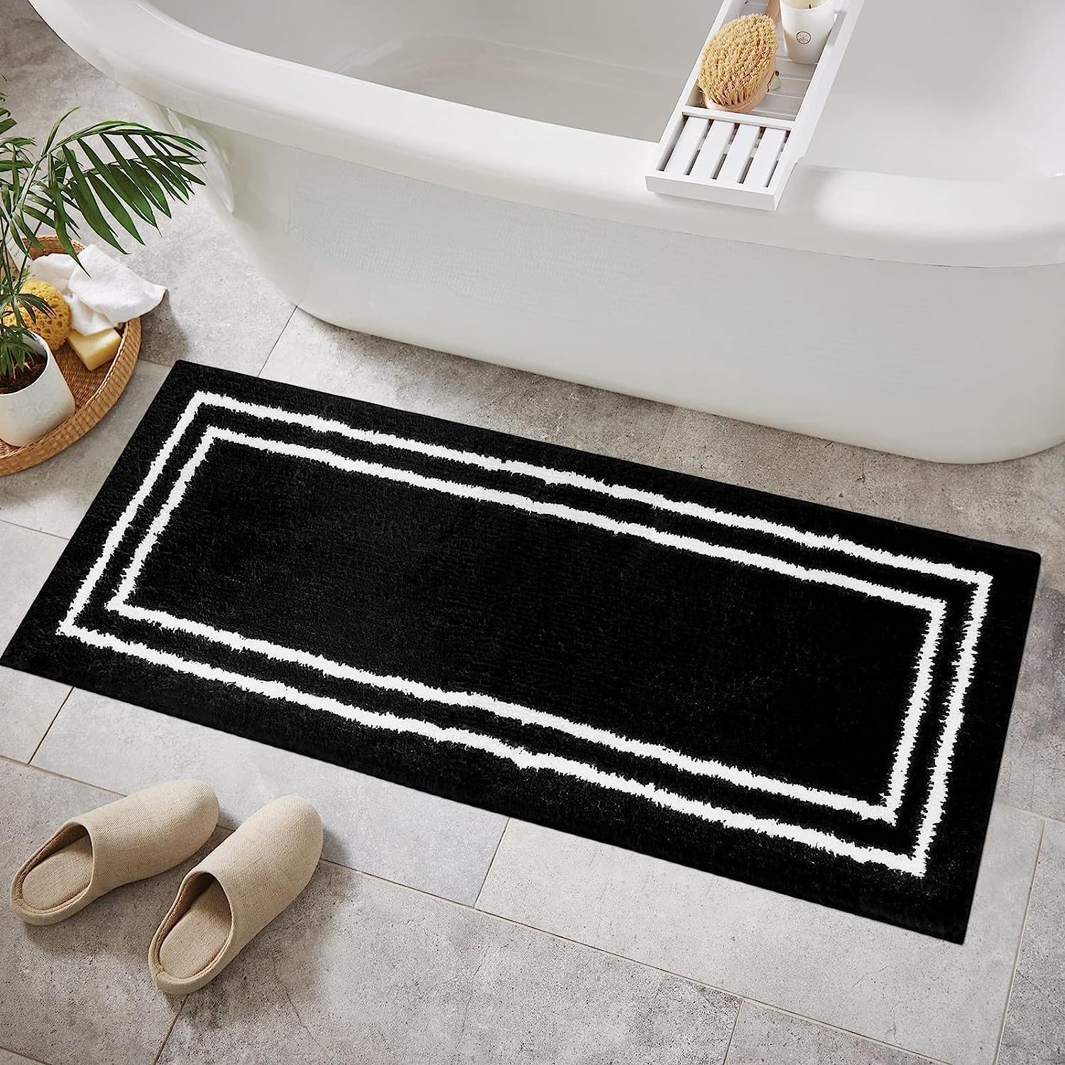 Uphome Bathroom Rug Runner, Fluffy Comfy Microfiber Bath Mat For Tub, Non Skid Washable Absorbent Bath Rug Runner, Modern Geomet