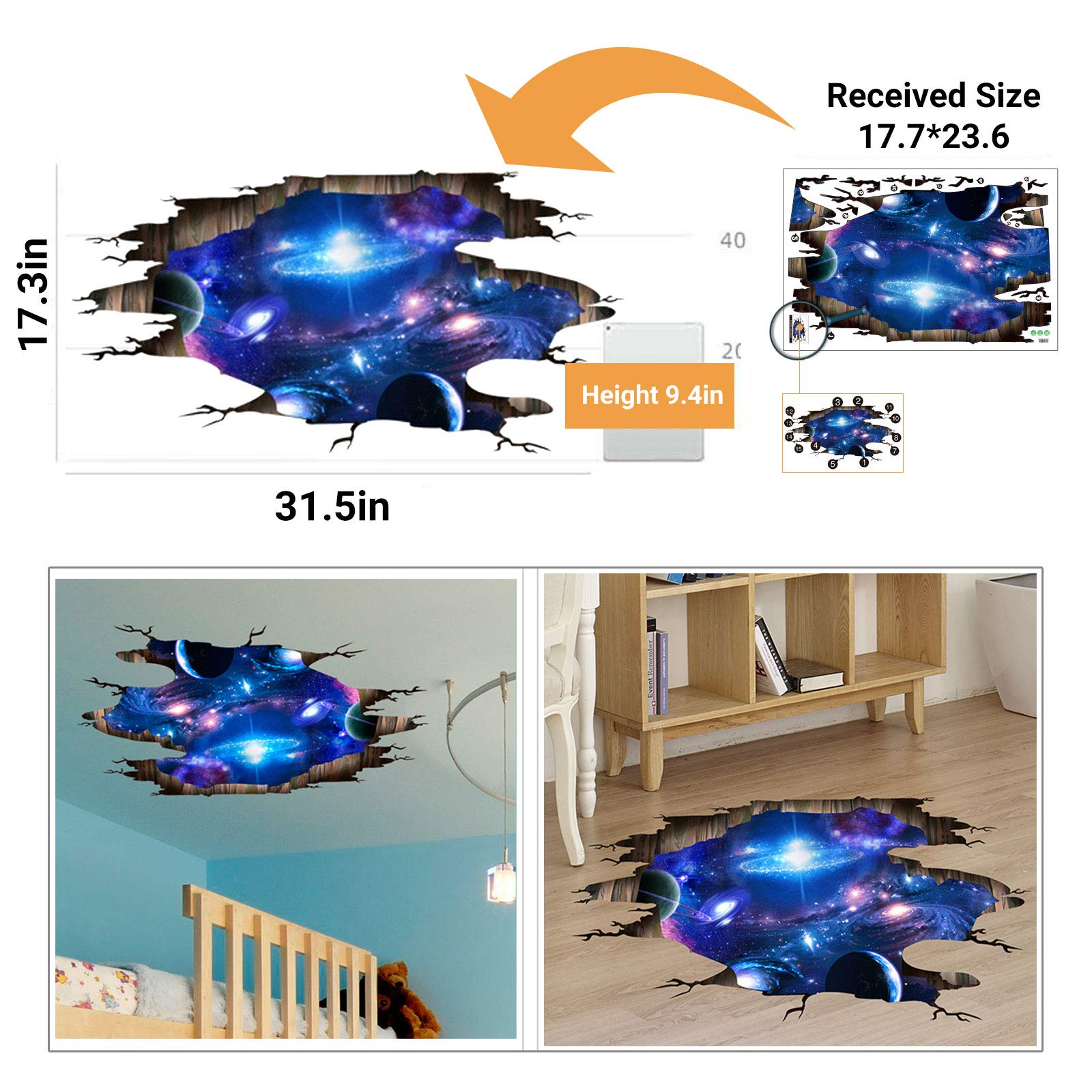 Miniduo 3D Blue Universe Galaxy Home Wall Decor Removable Outer Space Planet Galaxy Art Wall Murals Window Wall Stickers The Mys