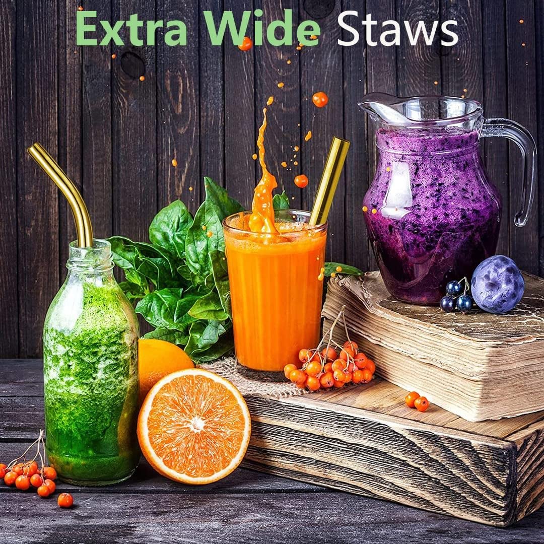 Vinaco 8.5'' &10.5'' Big Smoothie Straws & Milkshake Straws, 6Pcs Food-Grade Stainless Steel Straws 0.5'' Wide Mouth Straw For B