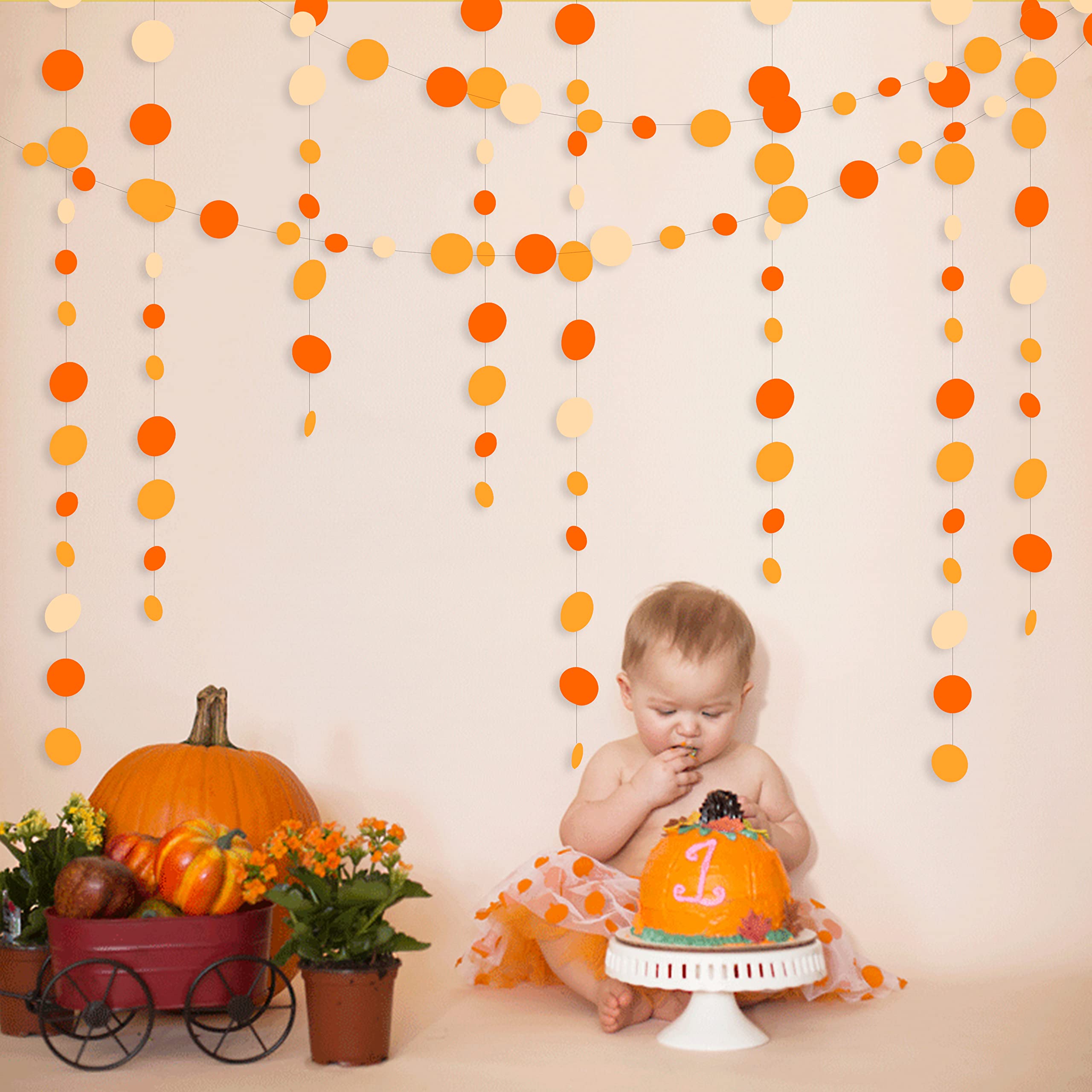 46 Ft Thanksgiving Fall Autumn Circle Dots Garland Gradient Orange Polka Dot Hanging Paper Streamer For Orange Wedding Bridal Sh