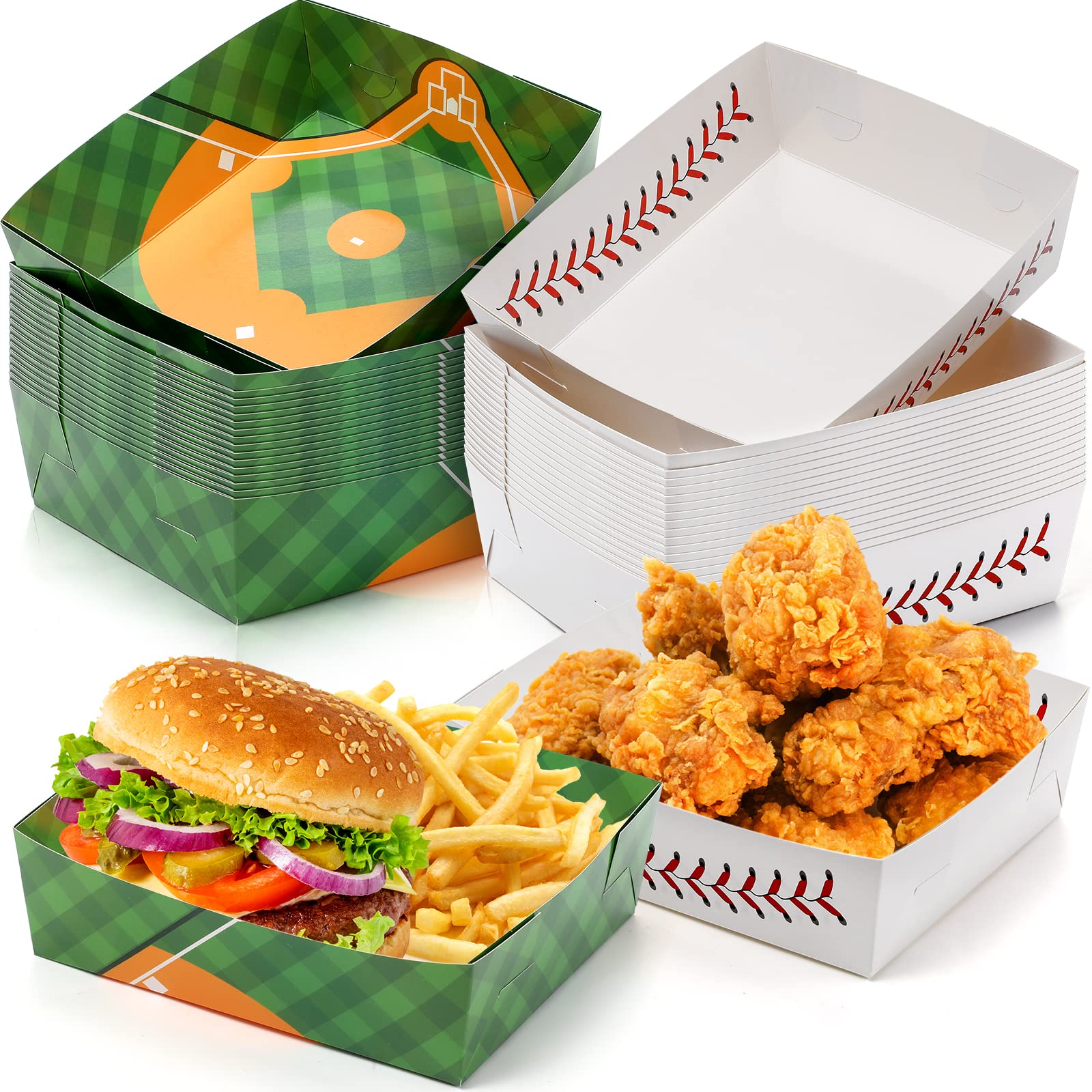 Teling 36 Pcs Baseball Theme Party Supplies 5 Lb Baseball Plates Food Trays Nacho Boats Large Paper Food Boats Nacho Trays Dispo