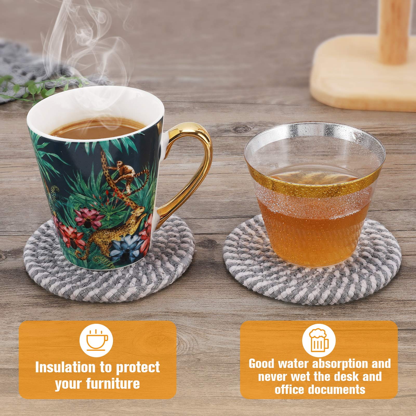 Abenkle 6 Pcs Coasters For Drinks,Super Absorbent Drink Coasters, Stylish Handmade Round Woven Coaster For Coffee Table Tabletop