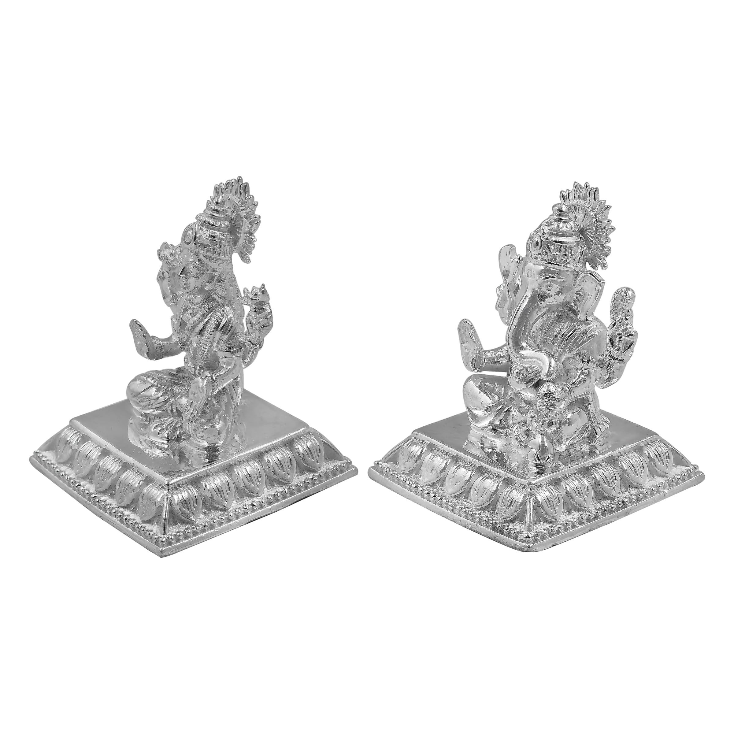 Maa Silver Pure Silver Goddess Lakshmi/Laxmiji & Lord Ganesh/Ganpatiji Solid Idol/Murti With Square Designer Base/Paat Perfect F