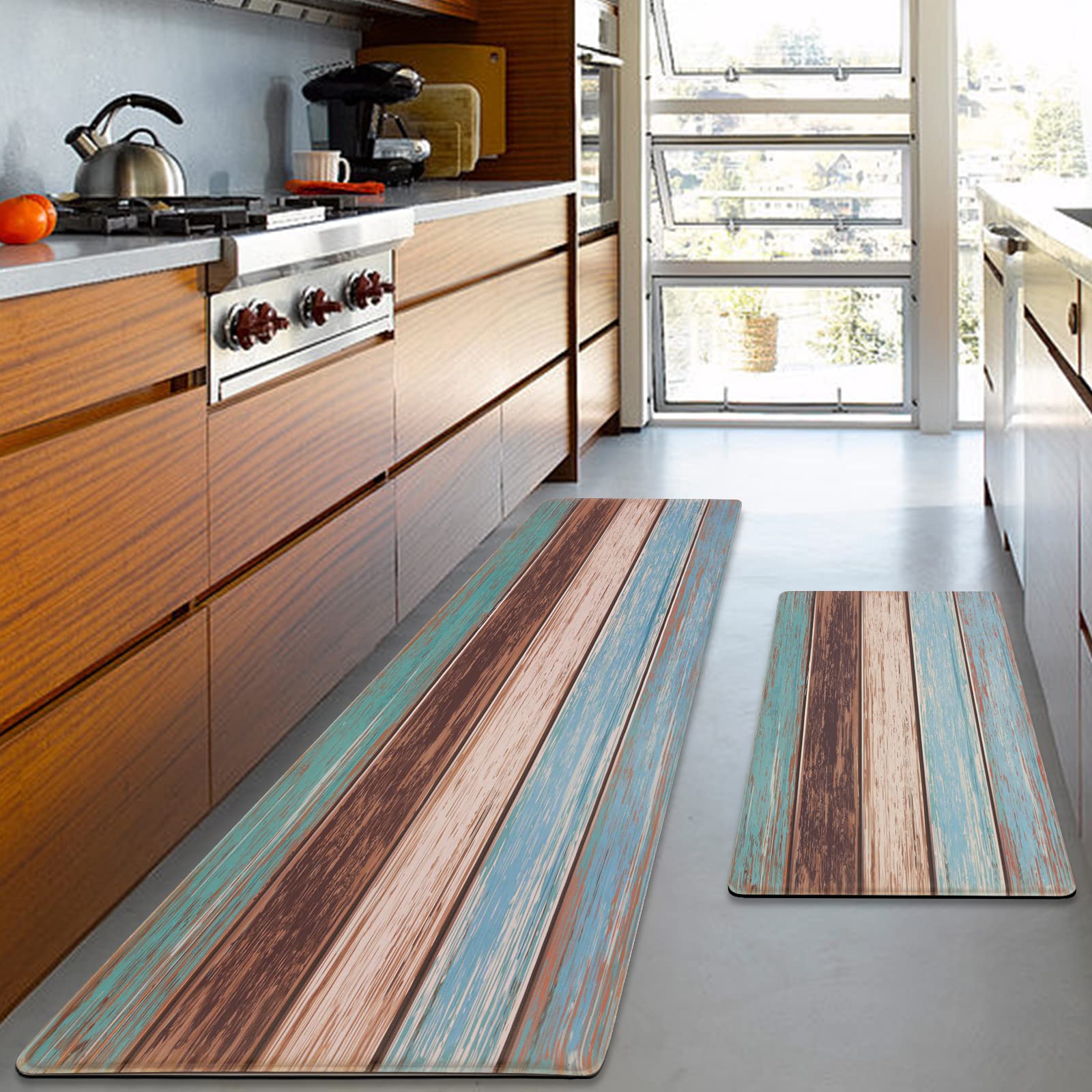 MAYHMYO Anti Fatigue Kitchen Mat - Set of 2 - Farmhouse Design Comfort Mats - Cushioned, Non Slip Floor Mat,17.3 x 29 x 0.4 inch