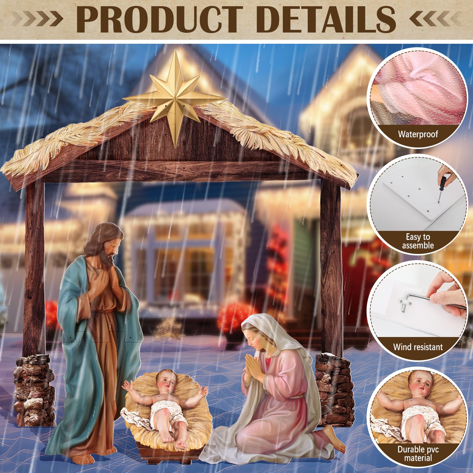 Cinnvoice 4 Pcs Large Christmas Nativity Scene Outdoor 45   Holy Family Jesus Joseph Mary Sheep Outdoor Yard Decoration Weatherp