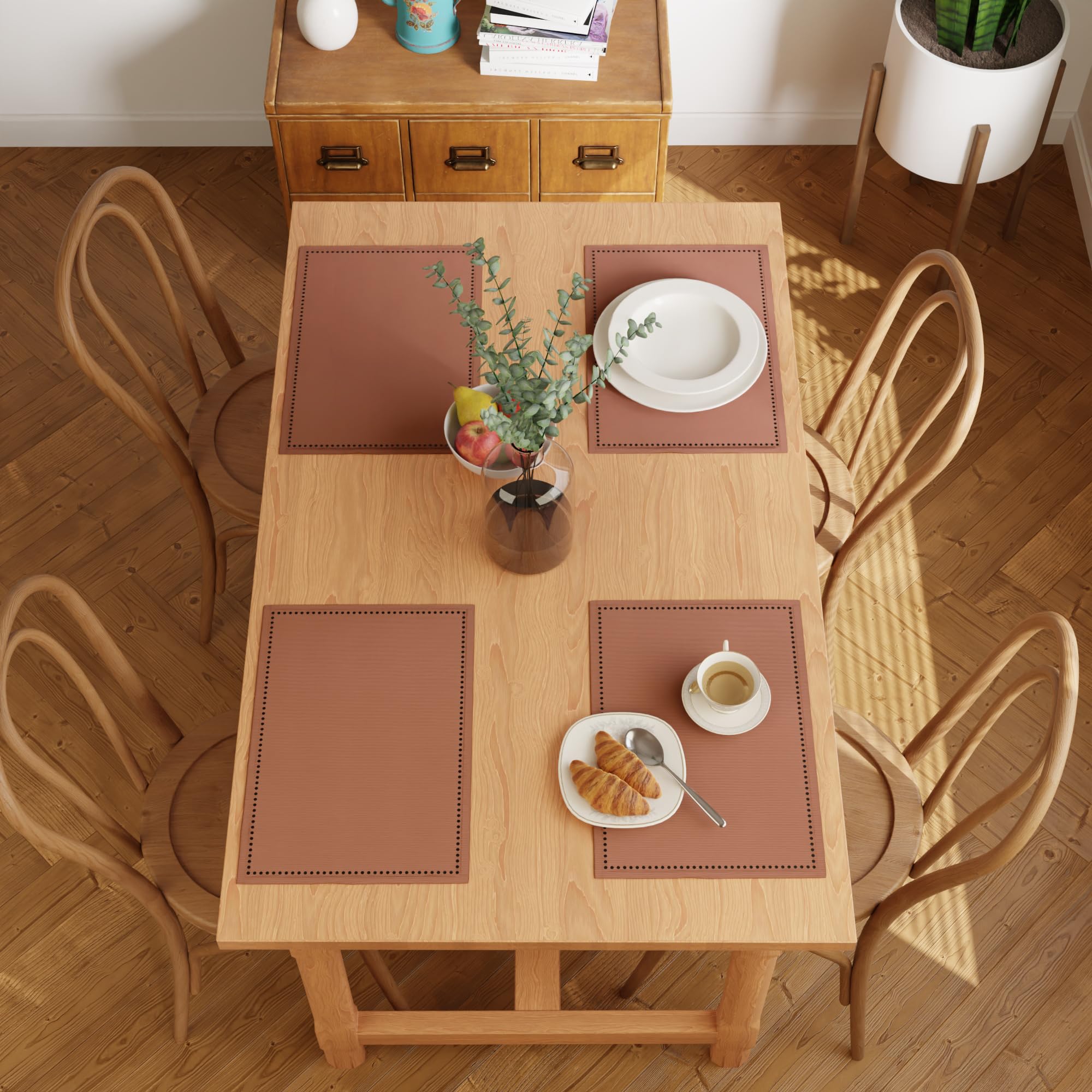 Encasa Homes 100% Pure Cotton Hemstitched Dining Table Placemats Of Size (Rectangular) - Tan - Set Of 4 | Perfect For Party, Hom