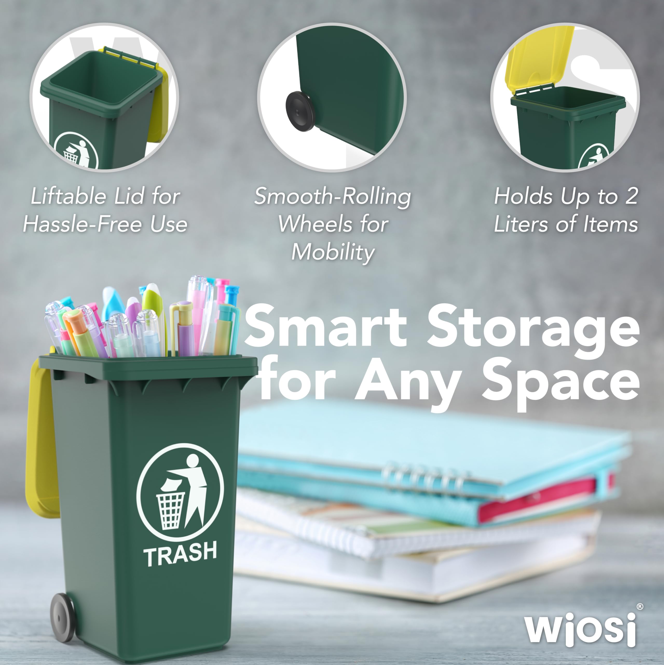 Wiosi Mini Garbage Trash Pen Holder For Desk | Tiny Recycle Bin Pencil Holder Green & Blue, Pack Of 2 | Storage For Pencil & Pen