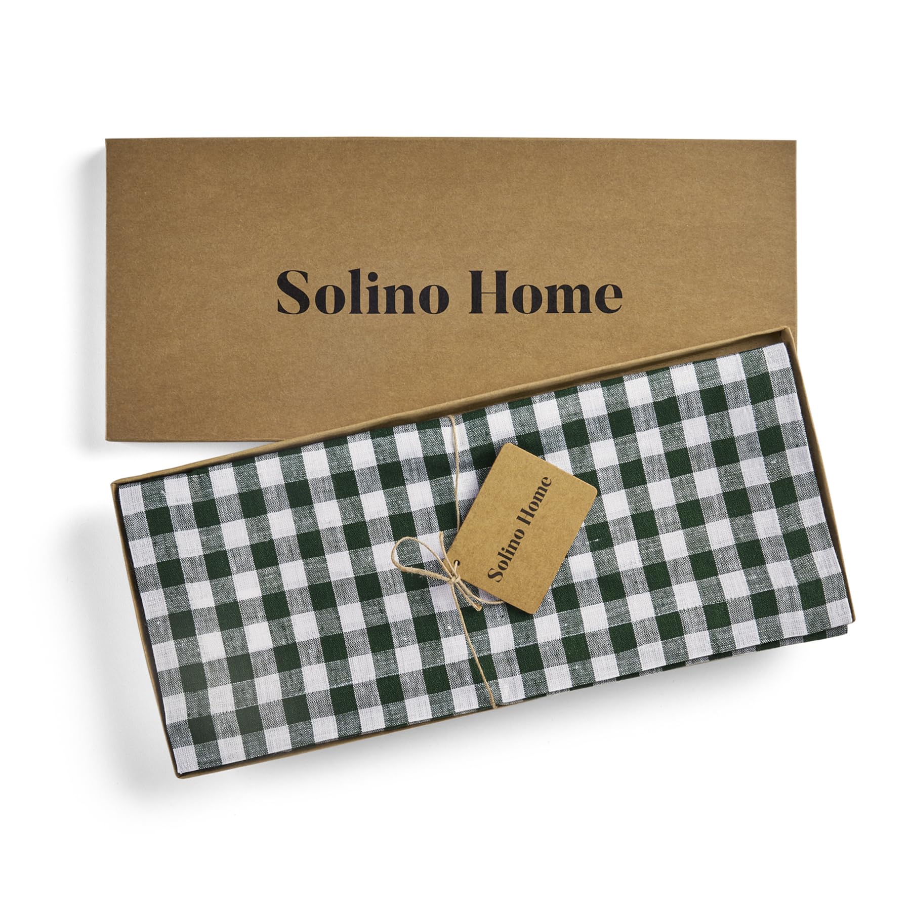 Solino Home Check Linen Table Runner 90 Inches Long - 100% Pure Linen Green Plaid Table Runner 14 X 90 Inch Ideal For Wedding, S