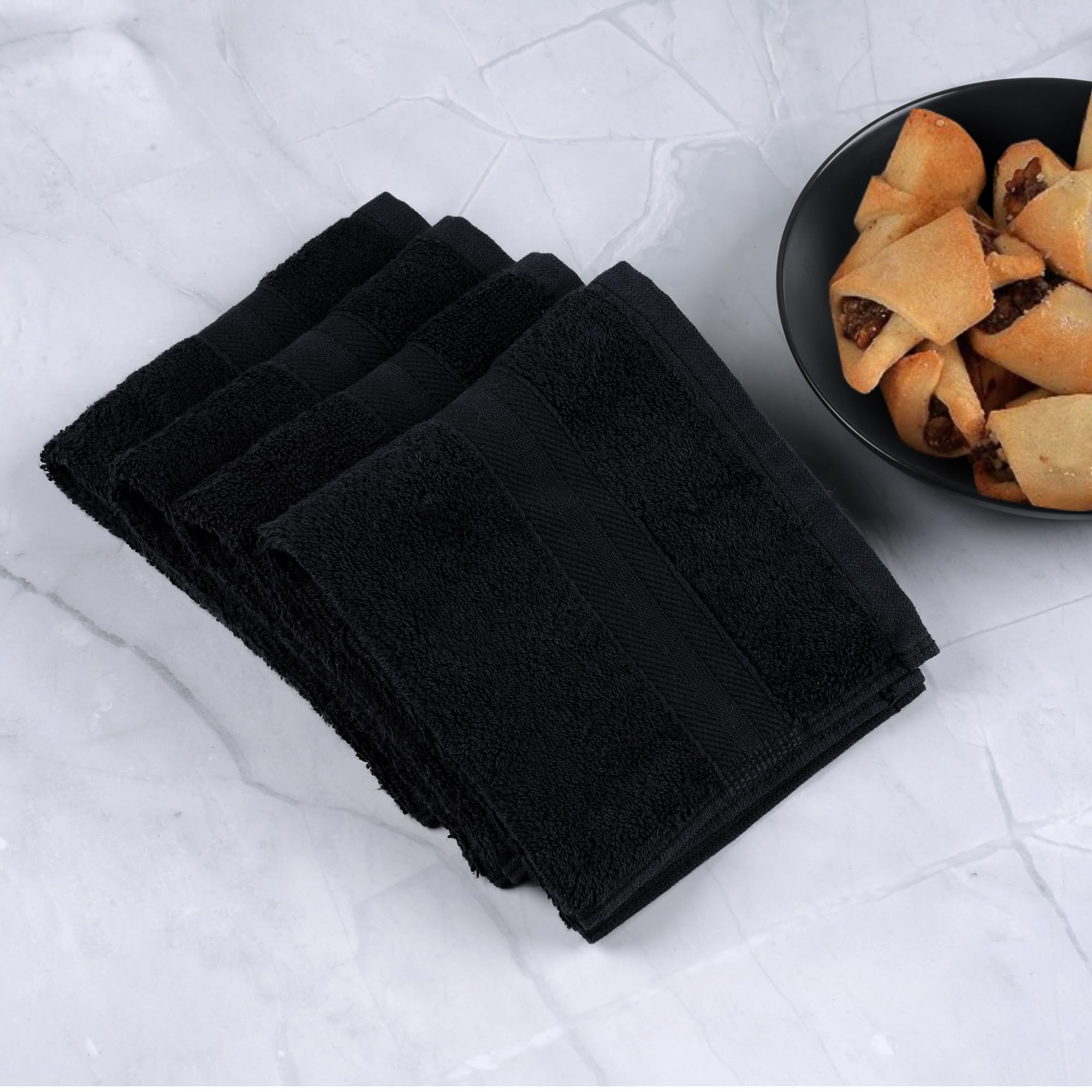 Cotton Fingertip Towels Set - 4 Pack Black Highly Absorbent  Soft Feel Fingertip Towels 11 ''x17 ''
