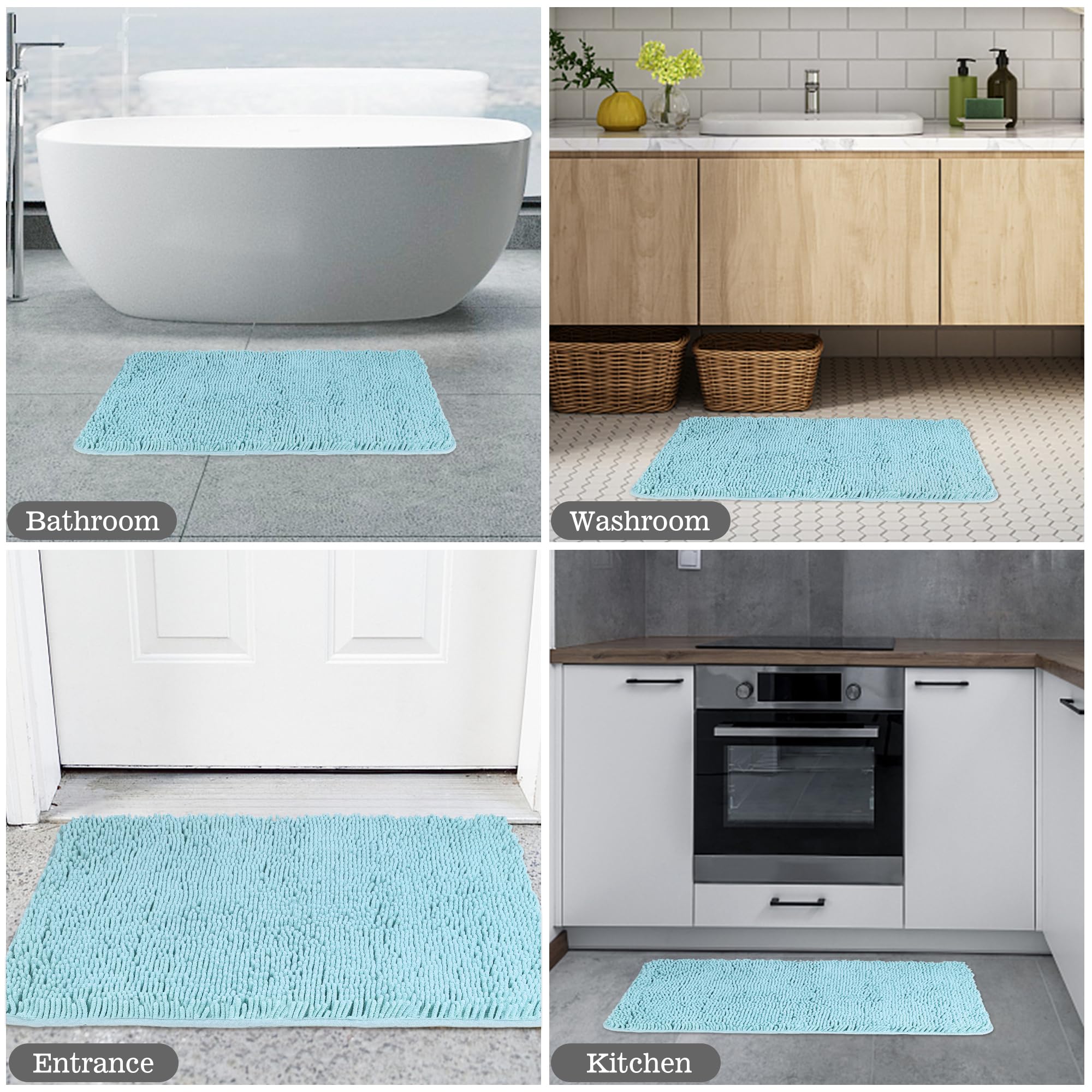 Yeaban Bathroom Rugs Sets 2 Piece - Chenille Bath Mats | Absorbent And Washable Bath Rug Non-Slip, Plush Rugs For Bathroom, Kitc