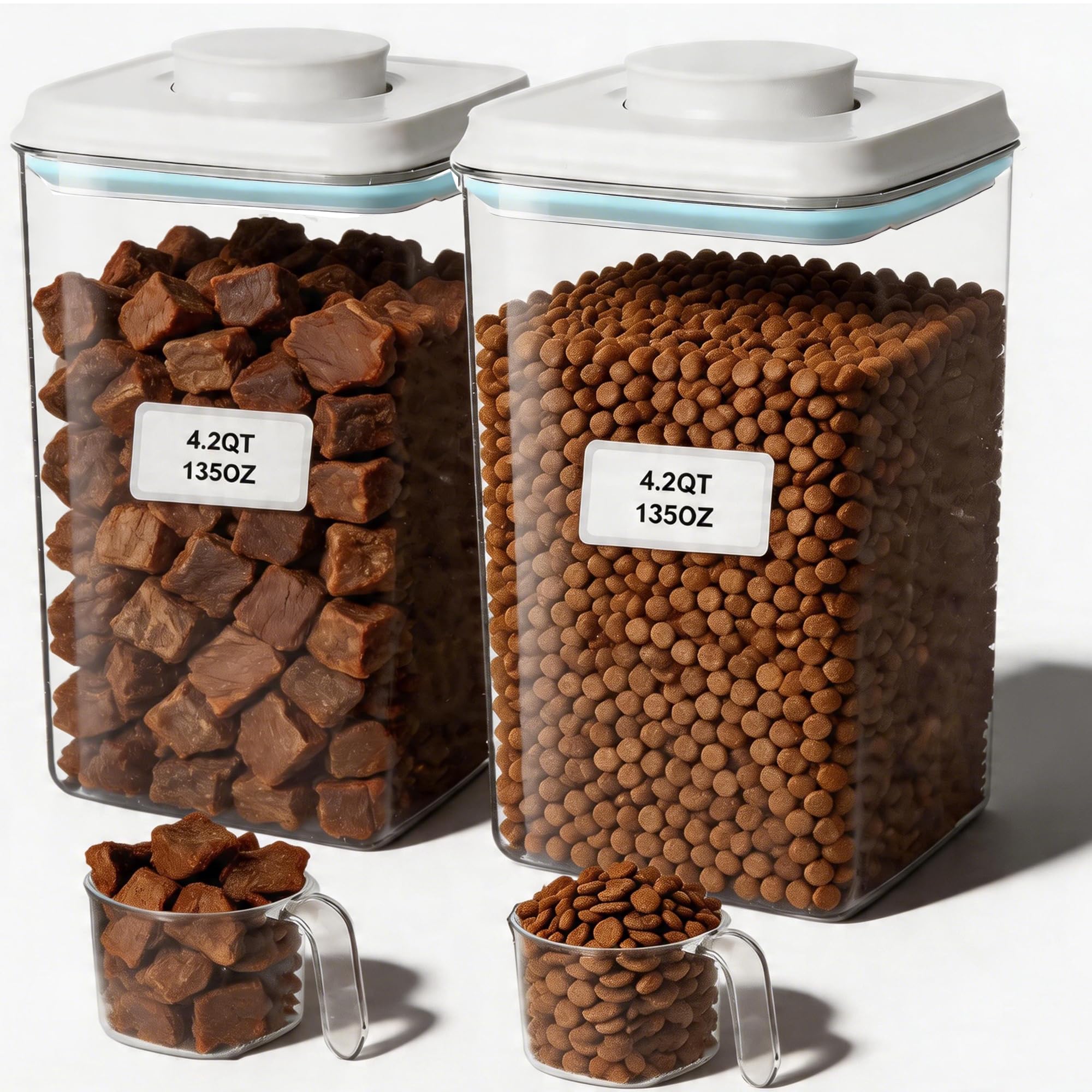 Cozey Daily 3-5lbs Dog Cat Pet Treat Container Pop Food Storage Containers with Pop Lid & 130ml Scoop, 4.2QT BPA-Free for Kibble