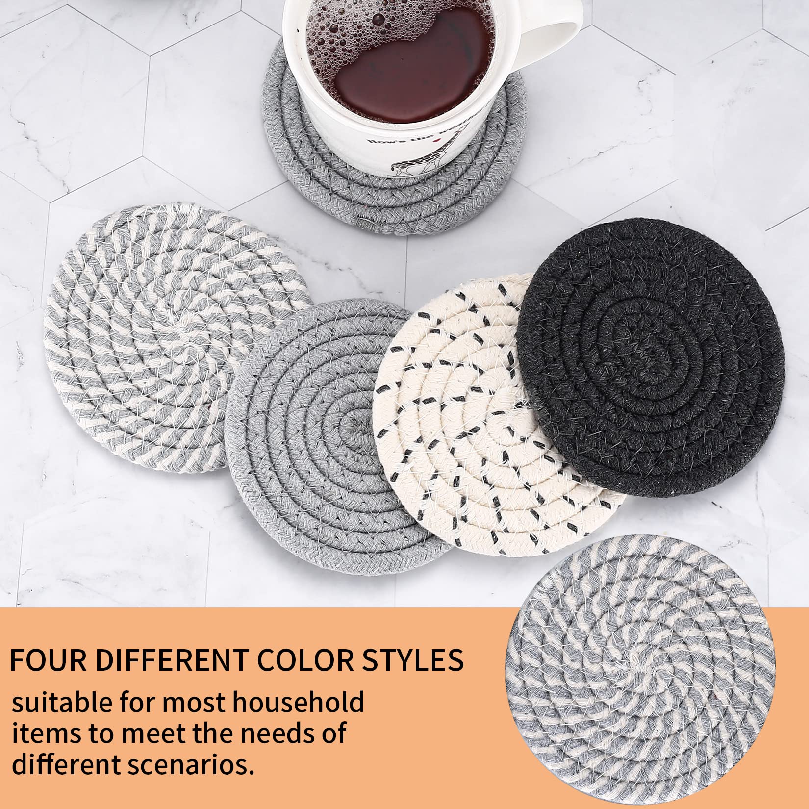 Tooinkcv 8 Pcs Coasters For Drinks, Absorbent Coasters, Cotton Woven Drink Coasters, Braided Coasters Heat-Resistant For Home Co
