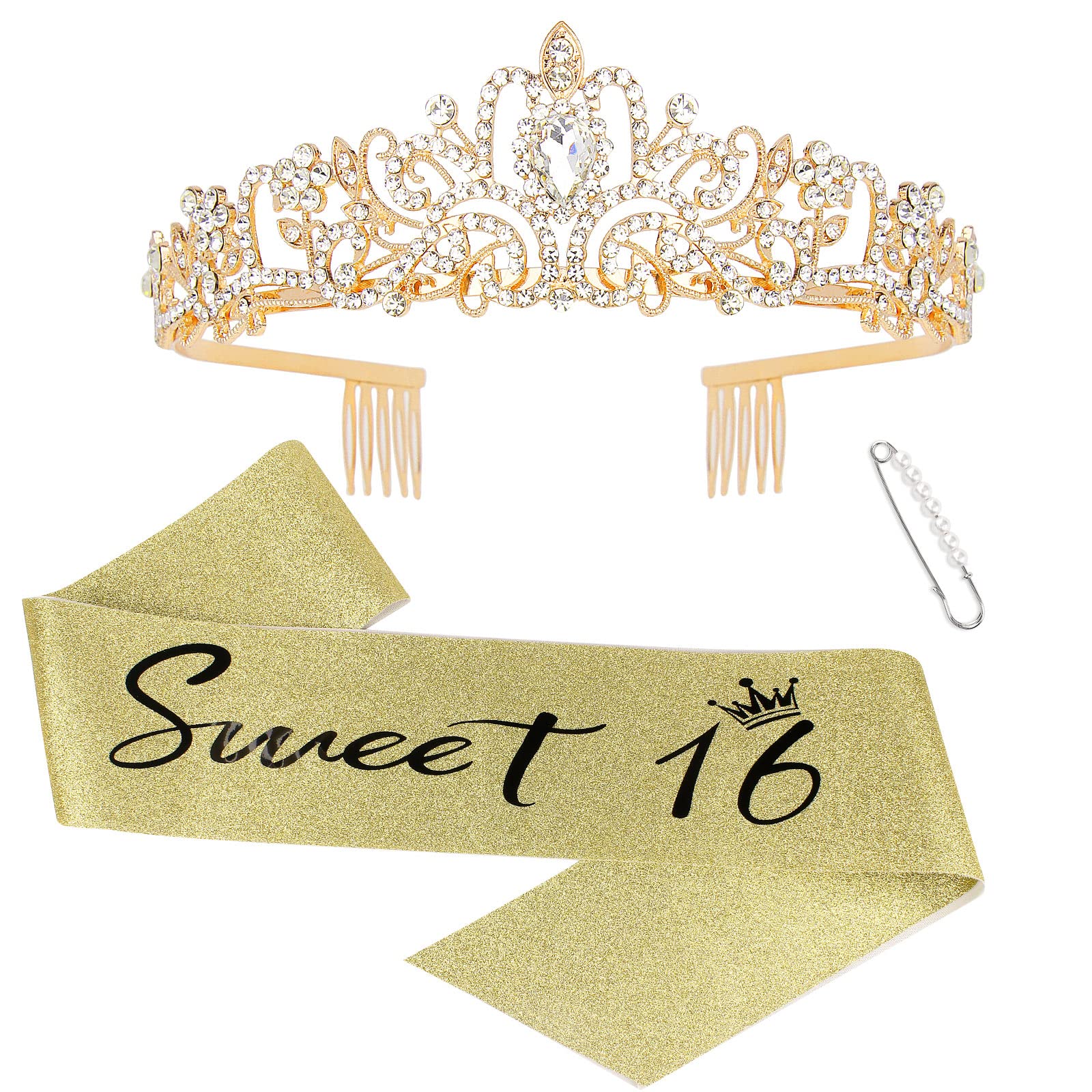 16Th Birthday Tiara And Sash Kit- ''Sweet 16''Birthday Decoration 16Th Birthday Party Gifts Birthday Party Supplies For Girls (G