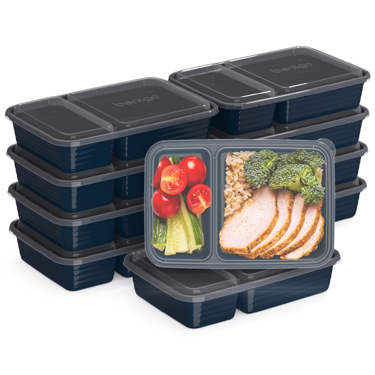 Bentgo 20-Piece Lightweight, Durable, Reusable Bpa-Free 2-Compartment Containers - Microwave, Freezer, Dishwasher Safe - Navy Bl