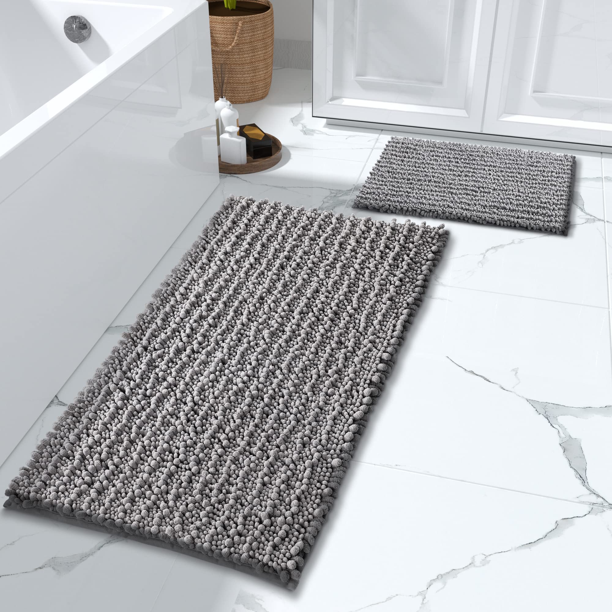 Yimobra Bathroom Rugs Sets 2 Piece, Thick Soft Chenille Non Slip Bathroom Rug Set, Fluffy Shaggy Ultra Absorbent Machine Washabl