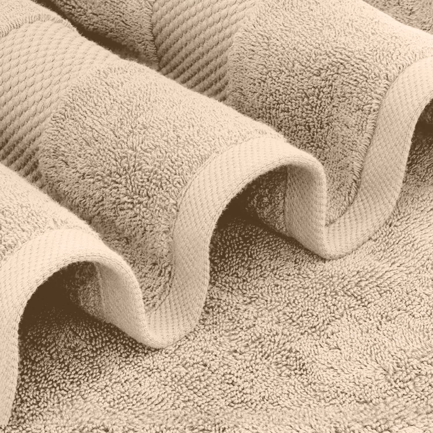 White Classic Luxury Taupe Bath Towel Set - Combed Cotton Hotel Quality Absorbent 8 Piece Towels | 2 Bath Towels | 2 Hand Towels