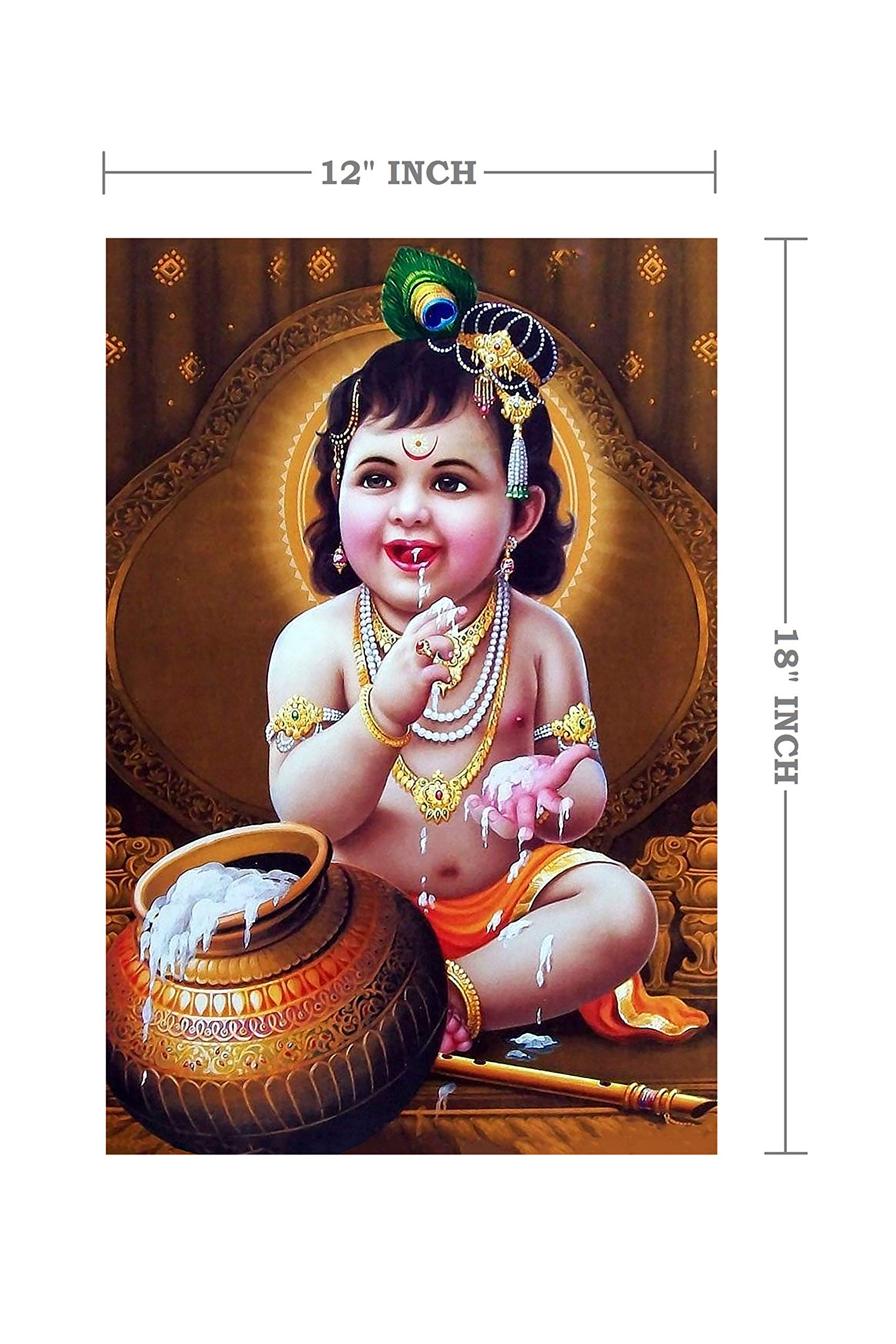 Manial Paper Religious Baby Krishna Artwork, Multicolour, Printed, 12 X 18 Inch