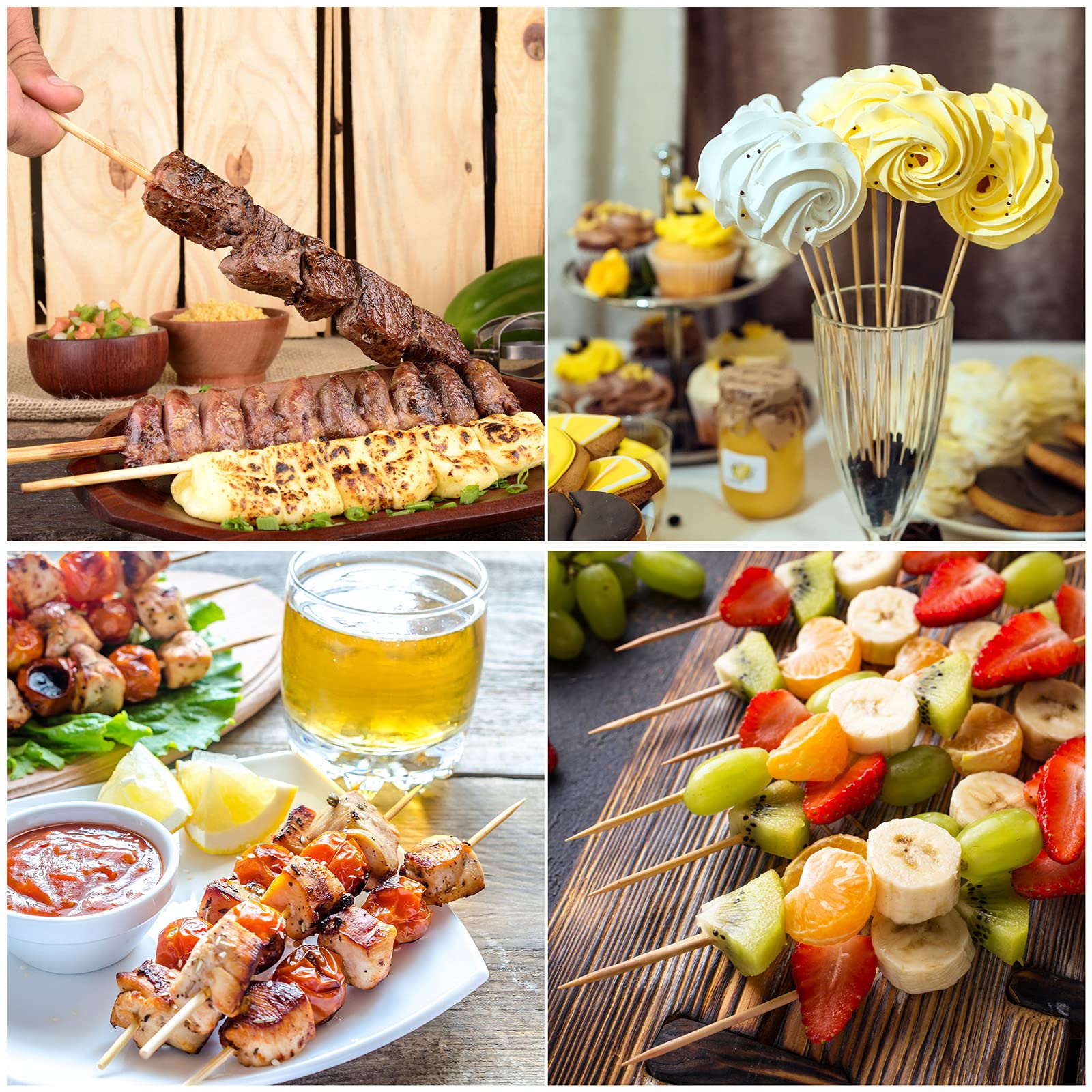 Minisland Premium 8 Inch Bamboo Skewers For Appetizers Fruit Kabobs 3Mm Thin Long Wooden Bbq Grill Food Sticks 100 Counts -Msl16