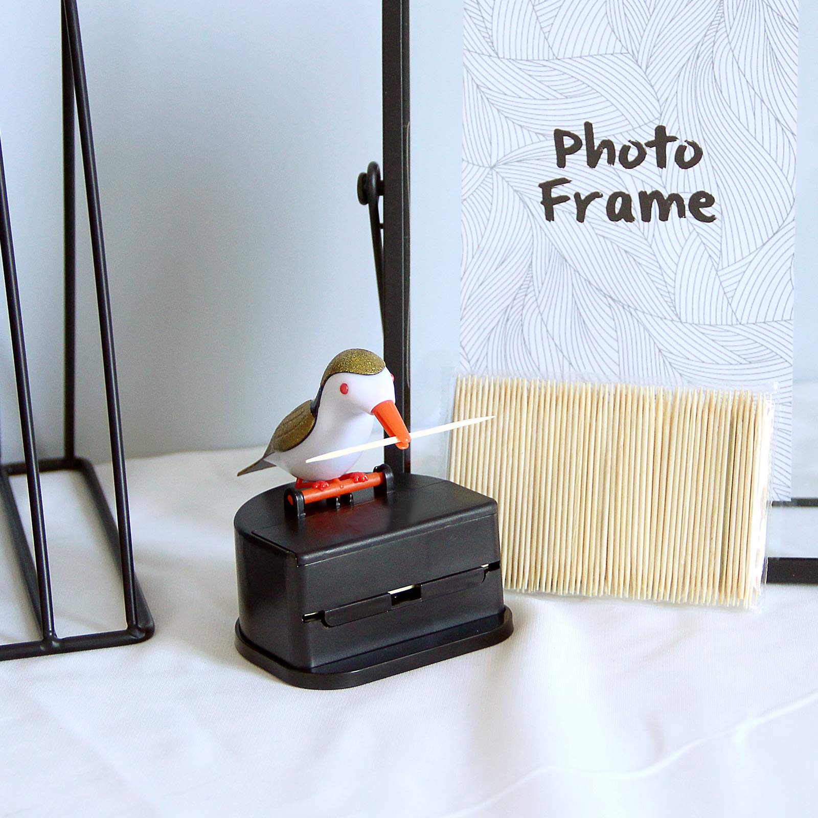 Jucaifu Little Bird Toothpick Dispenser, Creative Push-Type Toothpick Bird Dispenser, Toothpick Holder. (Gold)