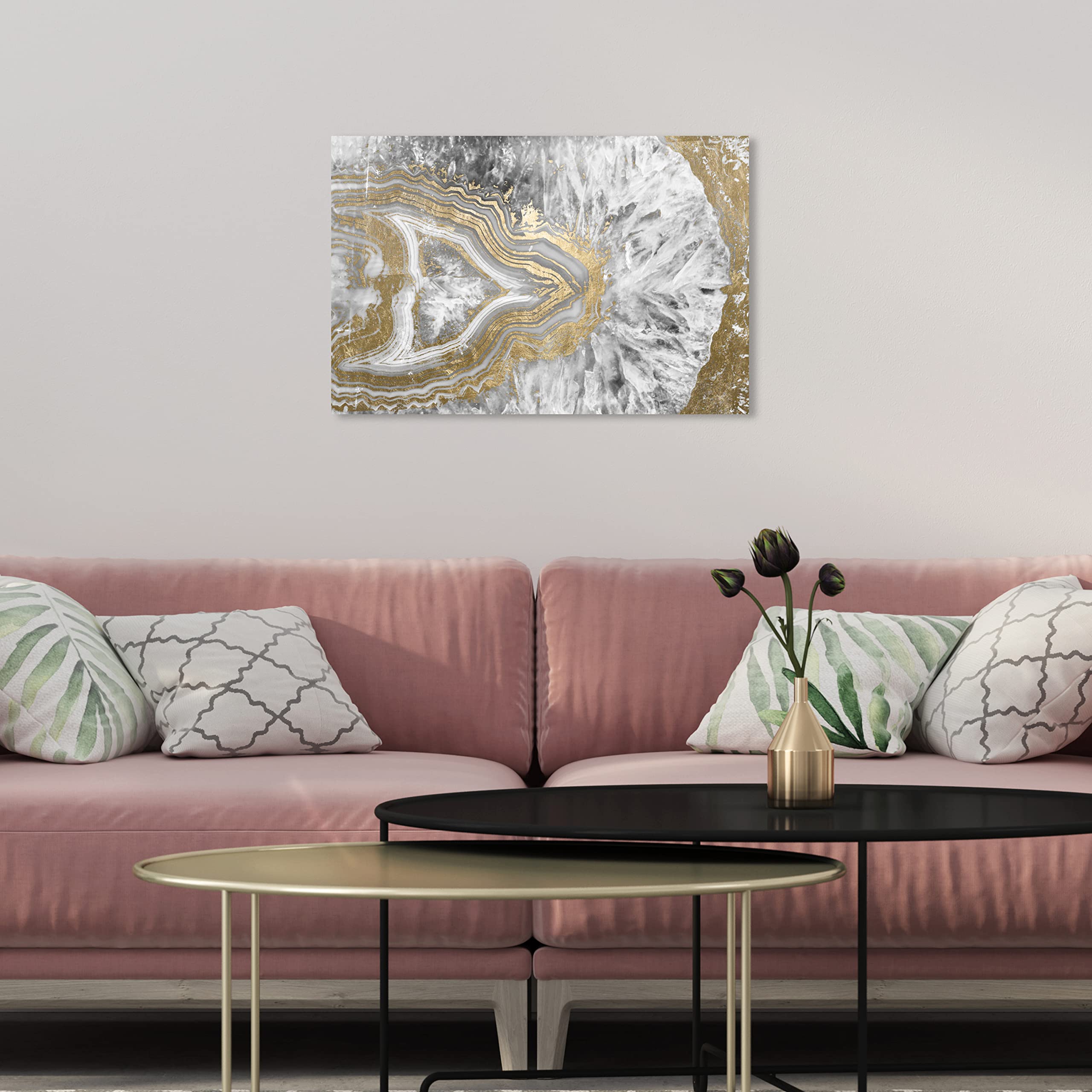 The Oliver Gal Artist Co. Abstract Wall Art Canvas Prints 'Agate Geode Crystal' Home D  Cor, 15 In X 10 In, Gold, White