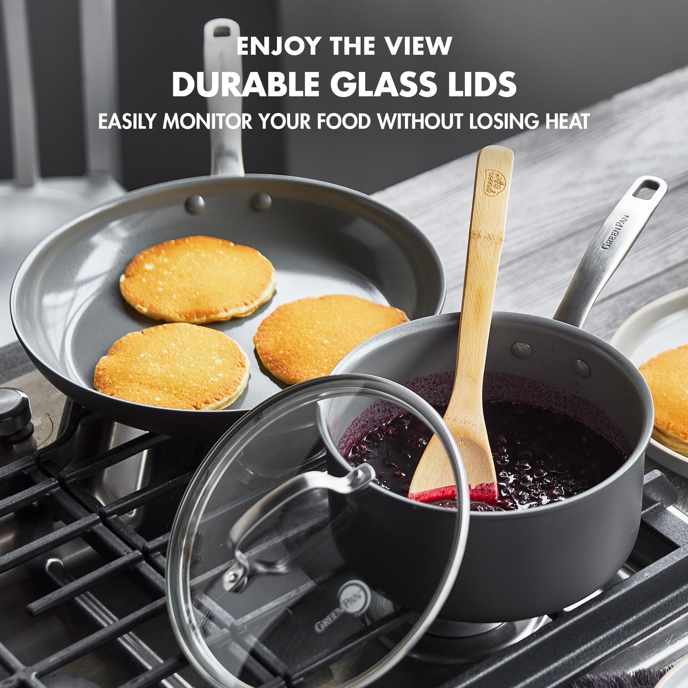 GreenPan Chatham Hard Anodized Healthy Ceramic Nonstick 10 Piece Cookware Pots and Pans Set, Frying Pan Skillets, Saucepans, Sau