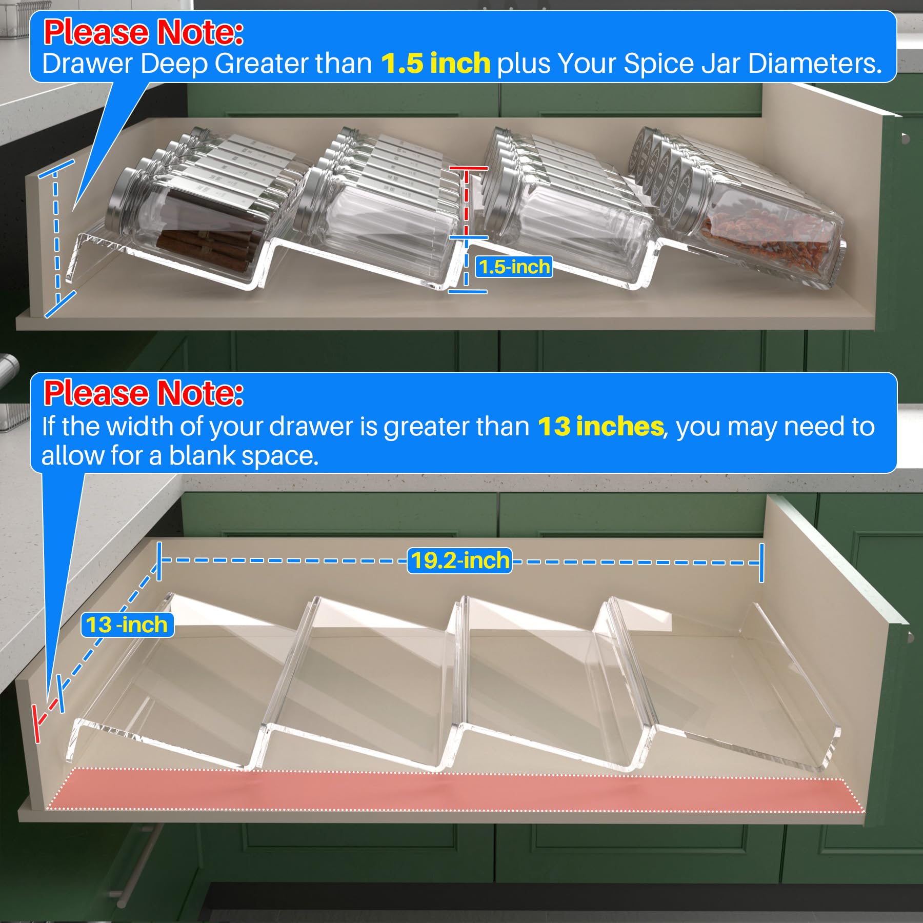 Antimbee Spice Drawer Organizer, 4 Tier- 4 Pack Acrylic Spice Rack Tray for Drawer,Kitchen Spice Rack Tray for Countertop expand