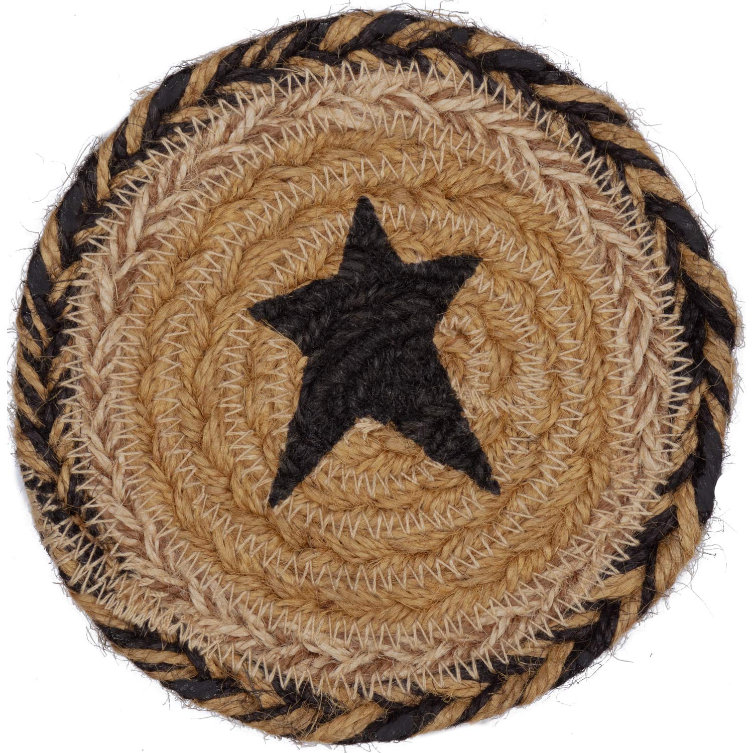 Vhc Brands Kettle Grove Primitive Jute Tan Textured Round Kitchen Coaster Stencil Star Set Of 6 4''