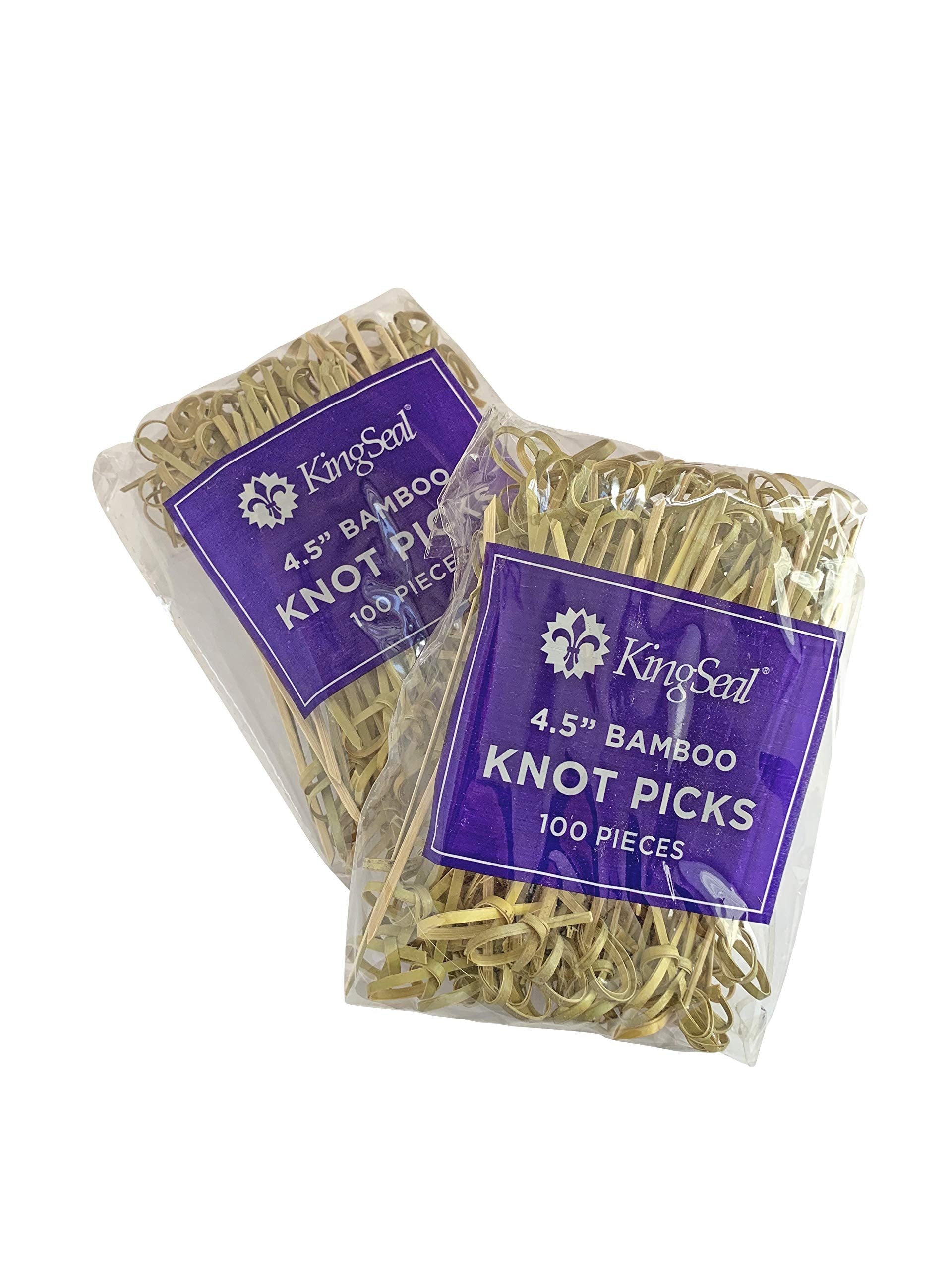 Kingseal Bamboo Wood Flower Knot Picks, Skewers, 4.5 Inches, Perfect For Cocktails And Appetizers - 2 Packs Of 100 Each (200 Cou