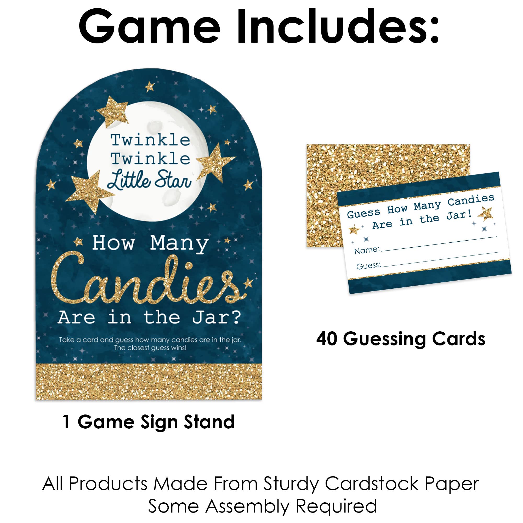 Big Dot Of Happiness Twinkle Twinkle Little Star - How Many Candies Baby Shower Or Birthday Party Game - 1 Stand And 40 Cards -