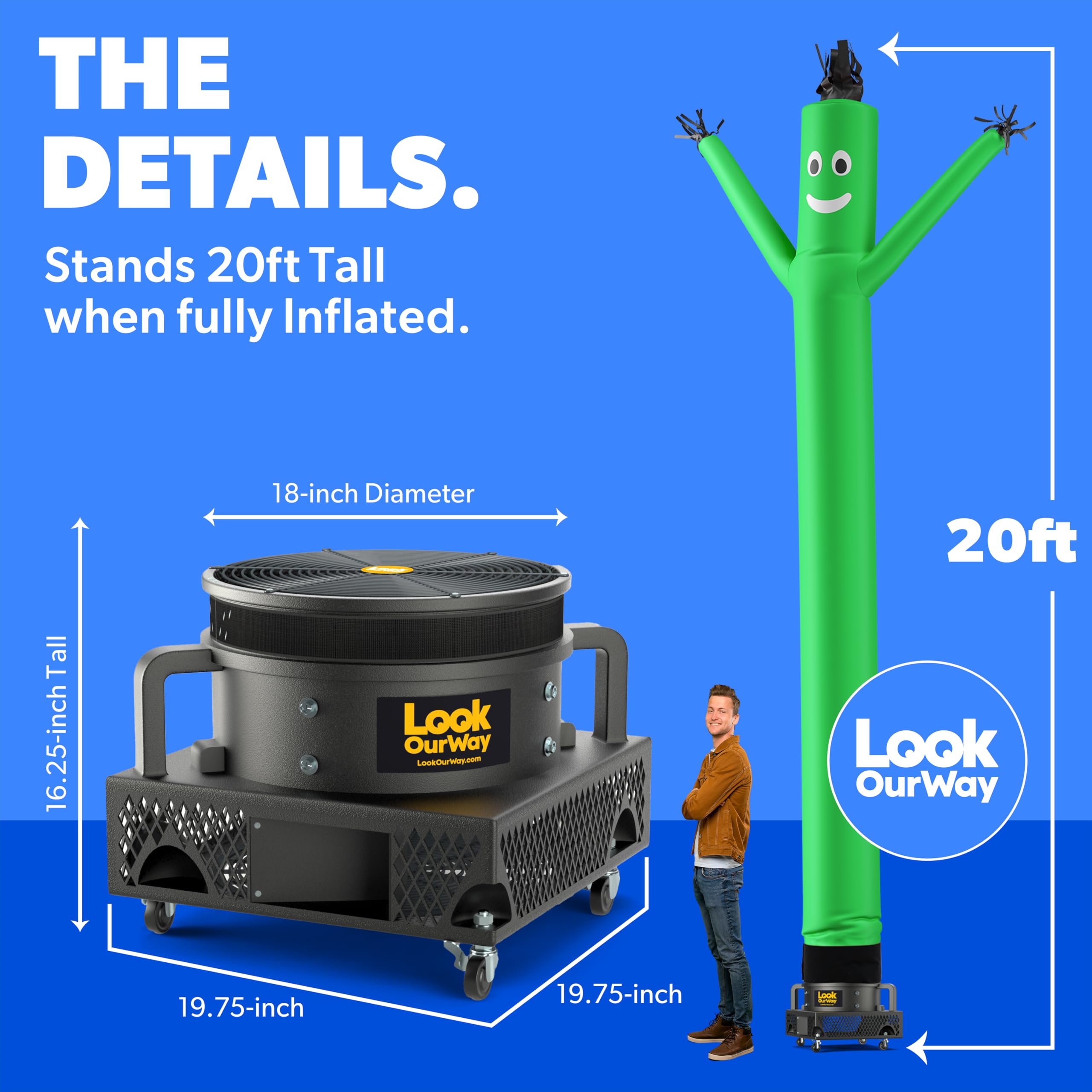 LookOurWay Air Dancers Wacky Waving Inflatable Tube Man Set - 20 Feet Tall Inflatable Dancing Man with Blower for Business Adver