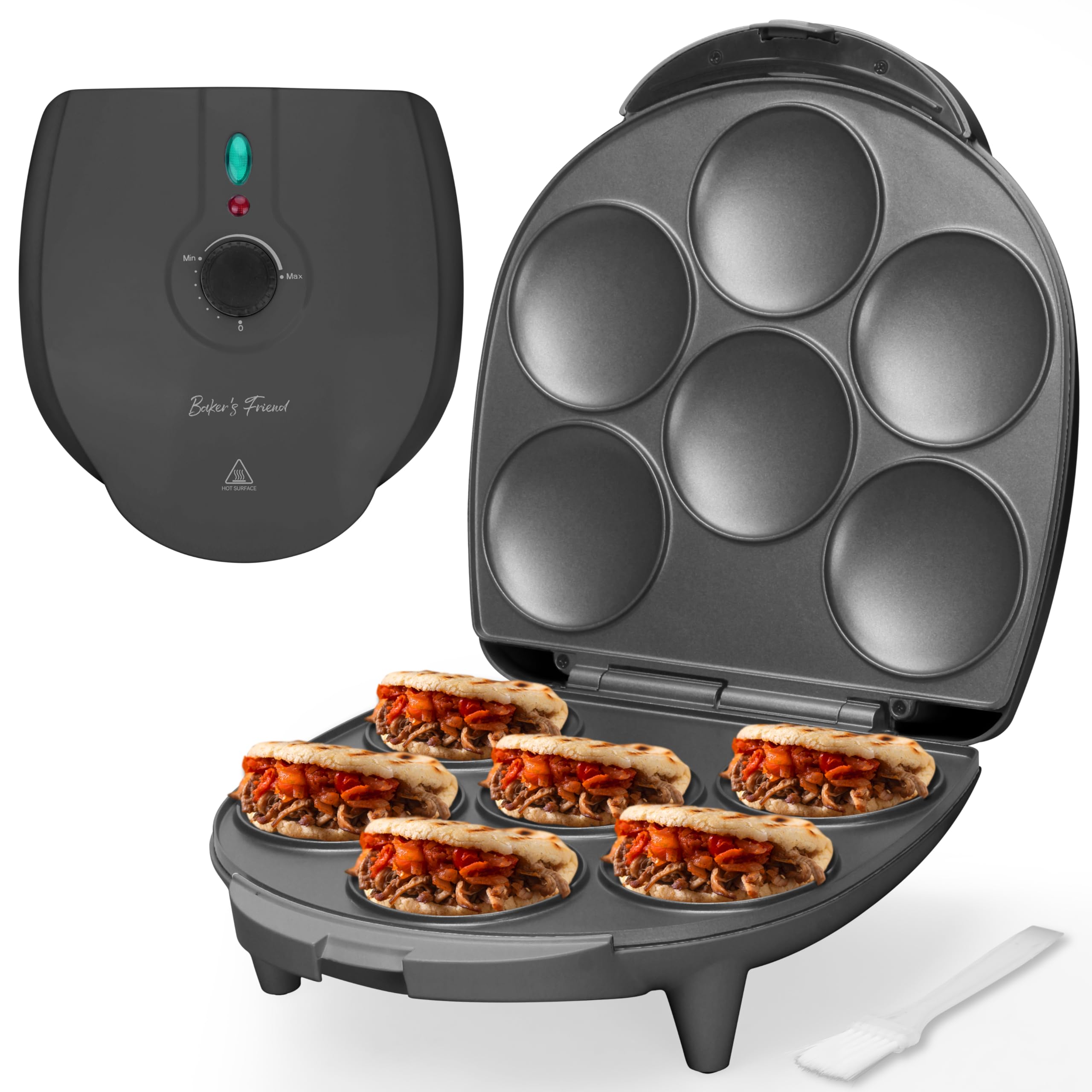 Bakers Friend Electric Arepas Maker with Browning Control, Mini Pancakes Maker, Pancake Maker Pan, Tostiarepa, Makes Arepas, Co