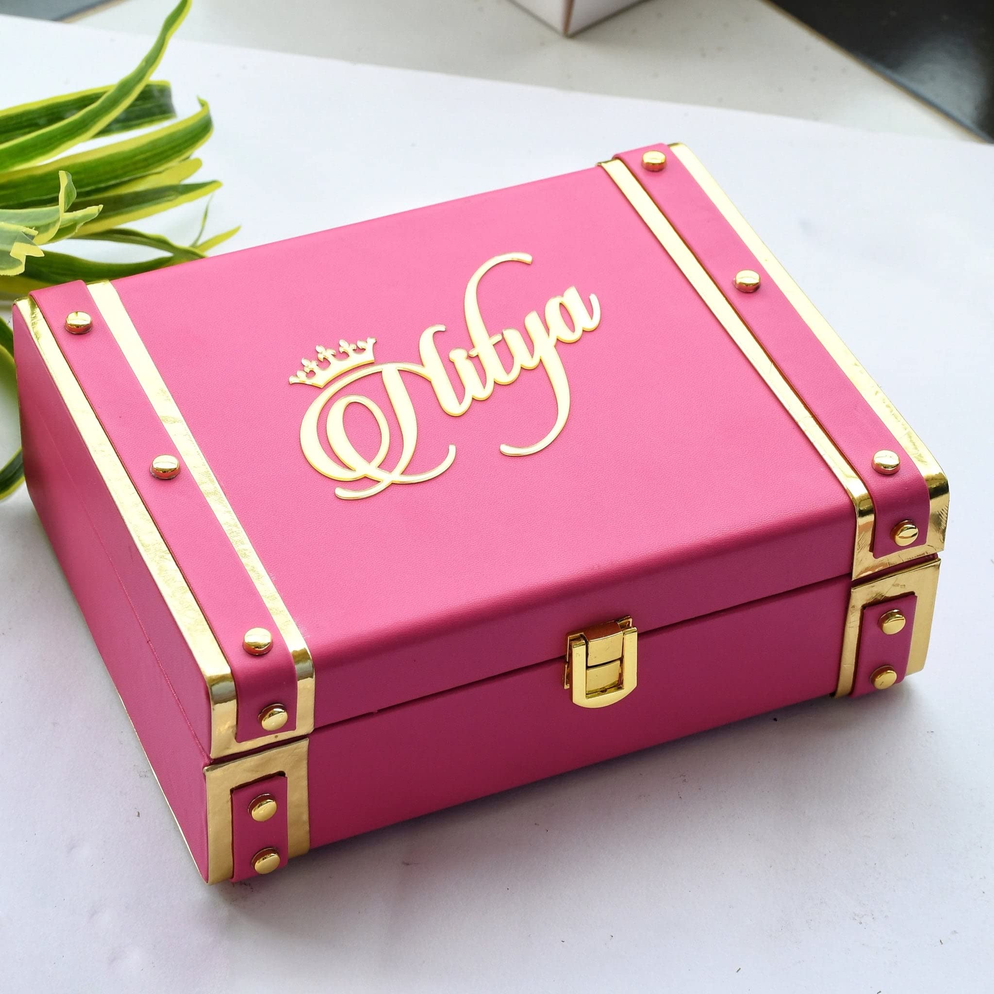 Craft Village Personalised Name Trunk (10X7X3.5) (Baby Pink) Engineered Wood, Rectangular